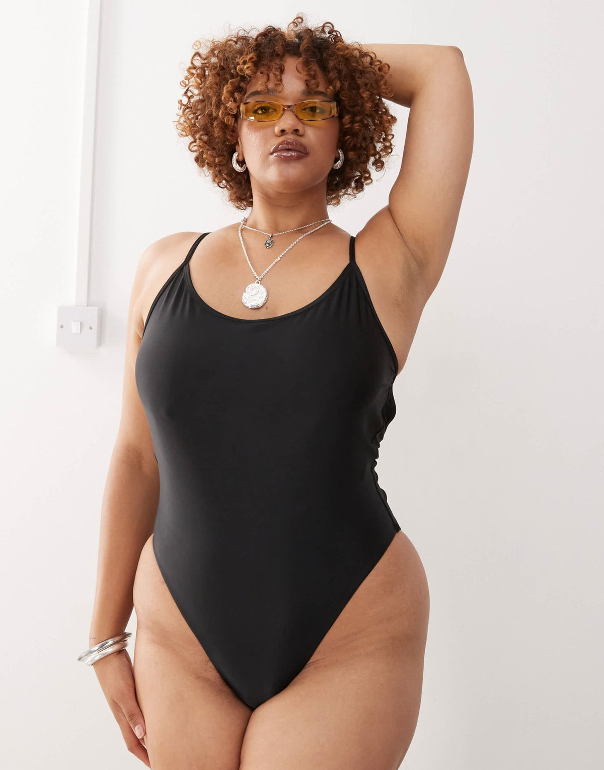 COLLUSION curve scoop back swimsuit in black - ASOS Sample Sale