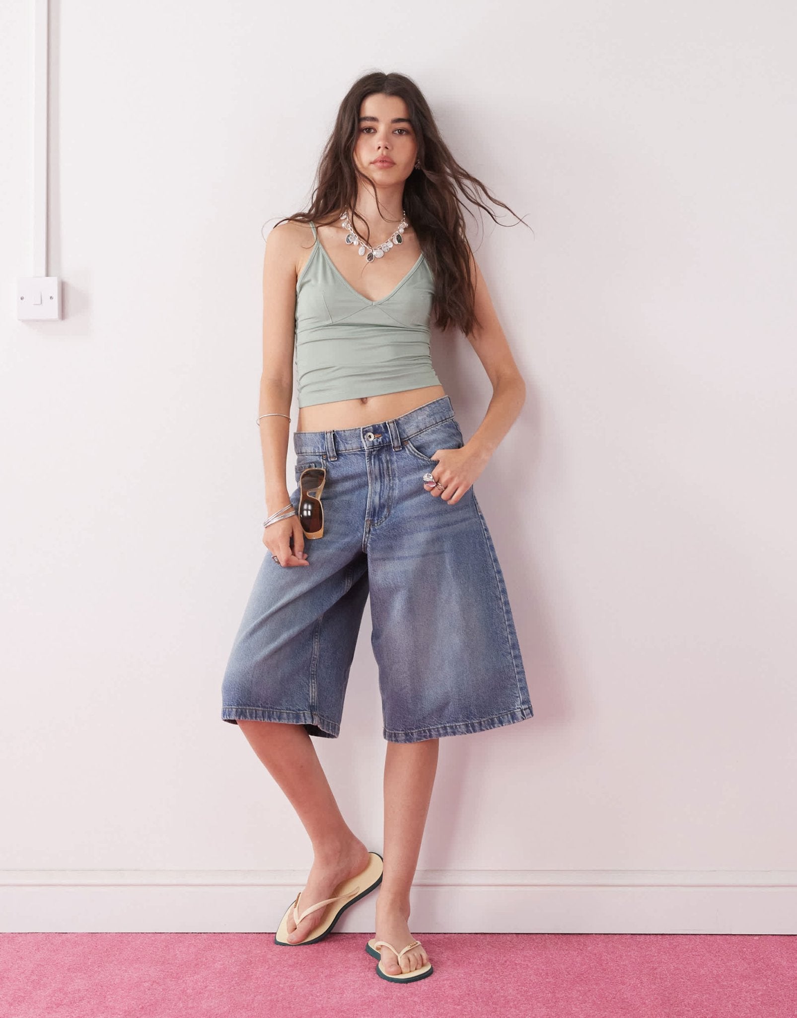 COLLUSION deep v cami in khaki - ASOS Sample Sale