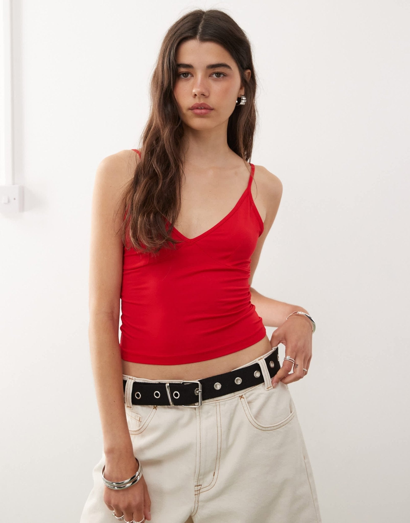 COLLUSION deep v cami in red - ASOS Sample Sale