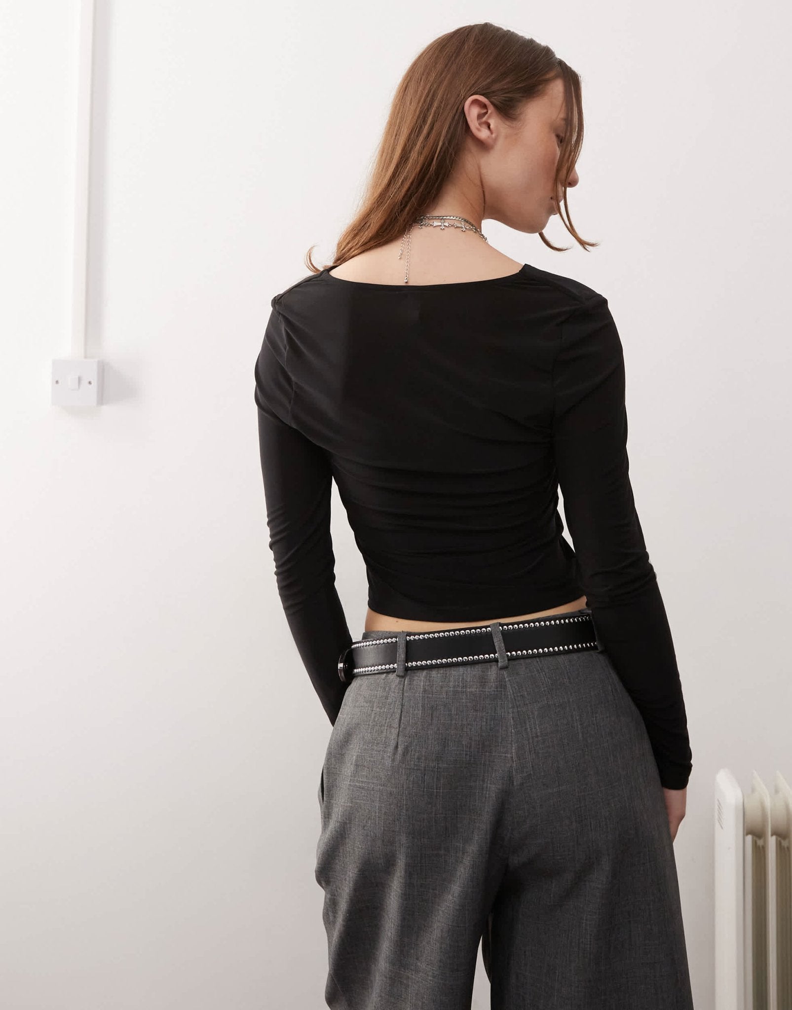 COLLUSION deep v long sleeve second skin top black - ASOS Sample Sale