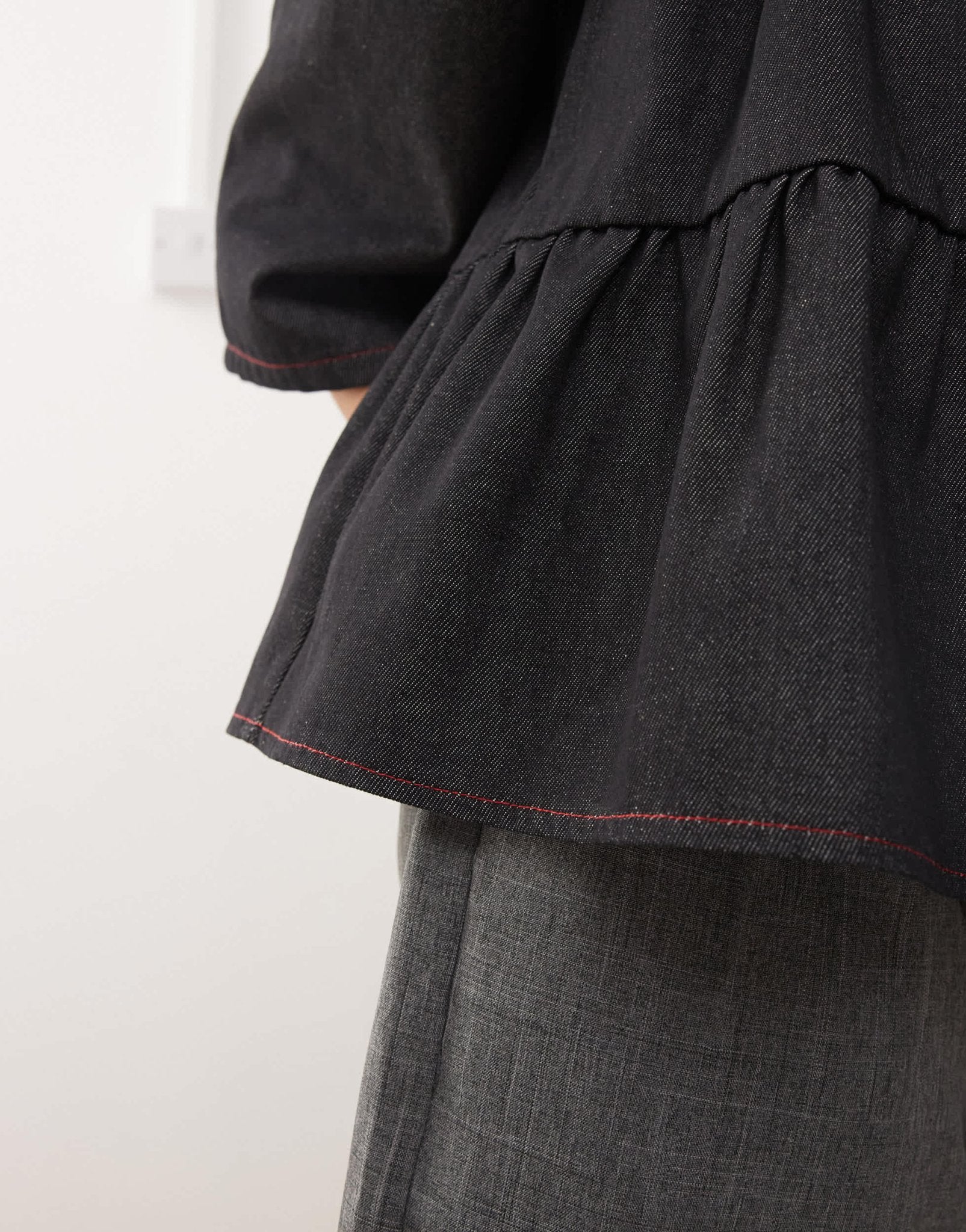 COLLUSION denim balloon sleeve peplum top in rinse wash - ASOS Sample Sale