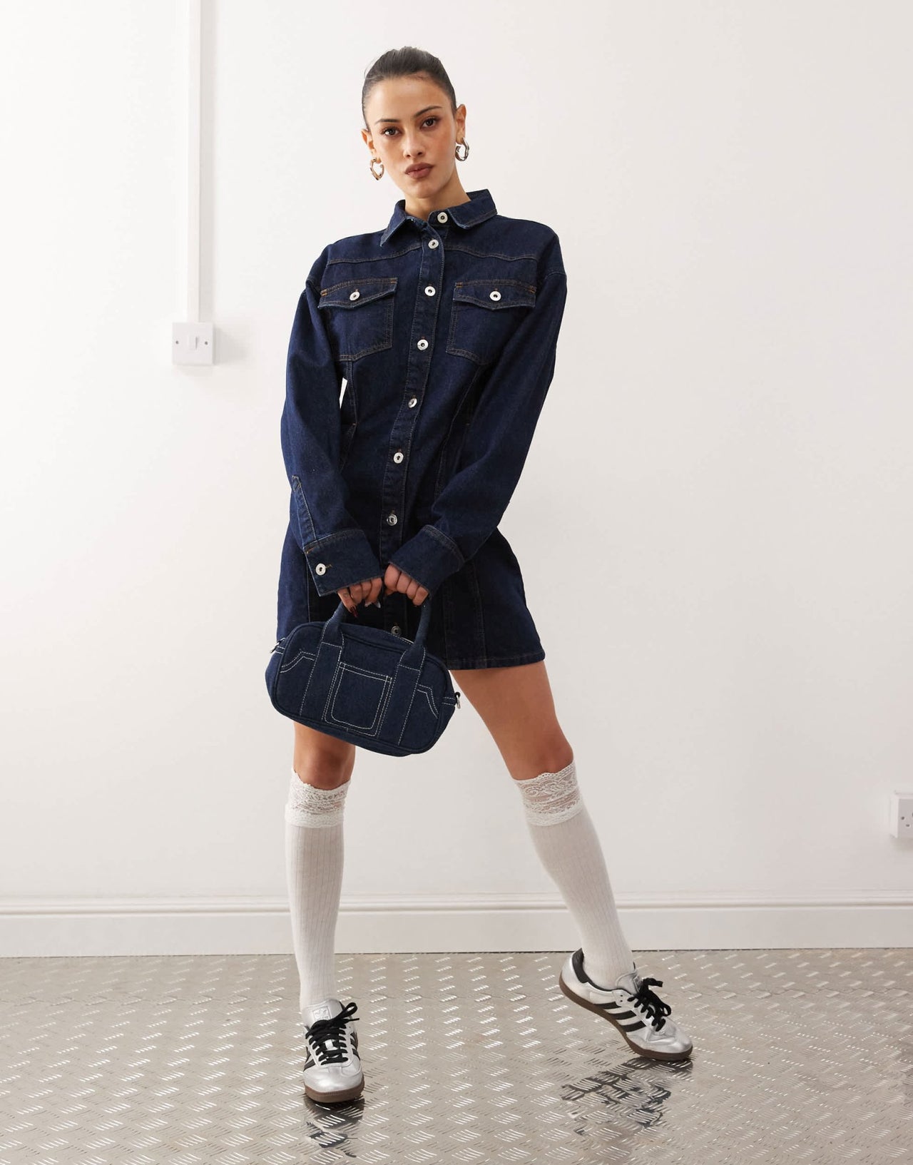 COLLUSION denim mini shirt dress in rinse wash - ASOS Sample Sale