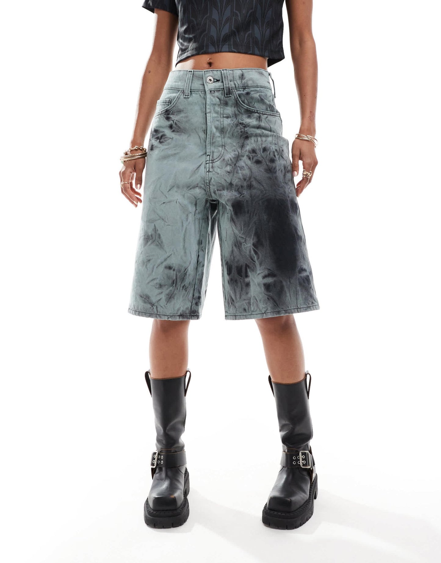 COLLUSION denim skater festival jorts in black tie dye - ASOS Sample Sale