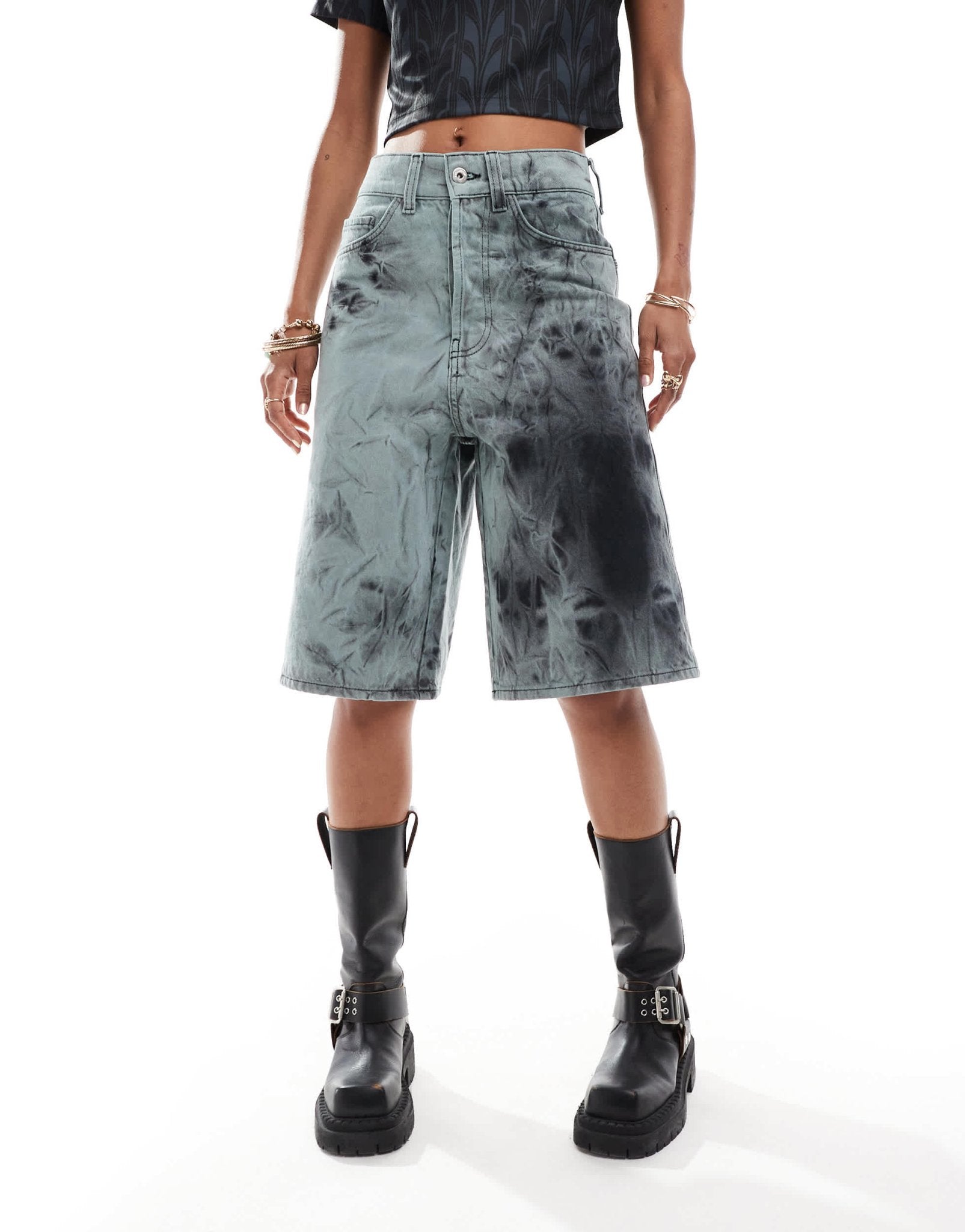 COLLUSION denim skater festival jorts in black tie dye - ASOS Sample Sale