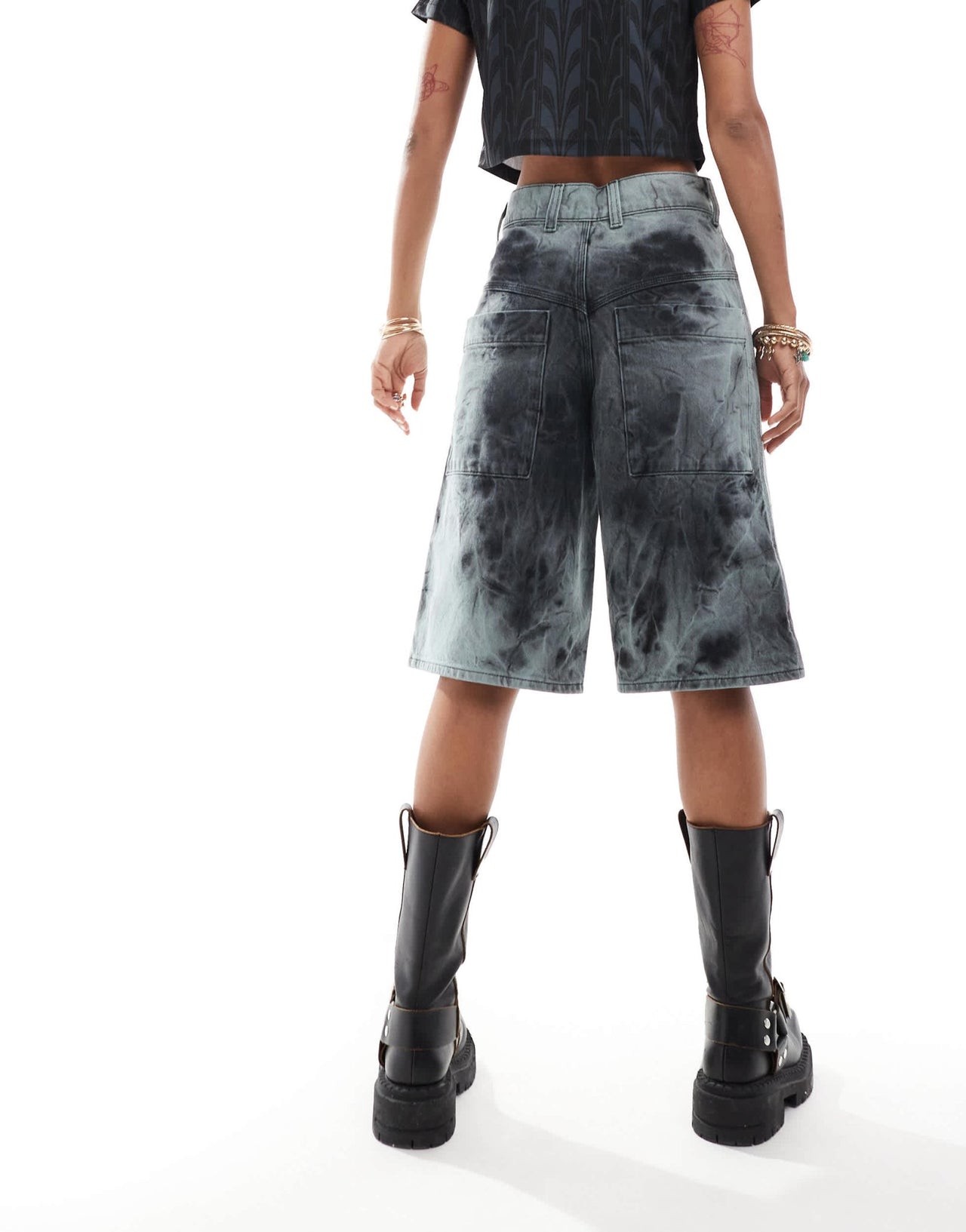 COLLUSION denim skater festival jorts in black tie dye - ASOS Sample Sale