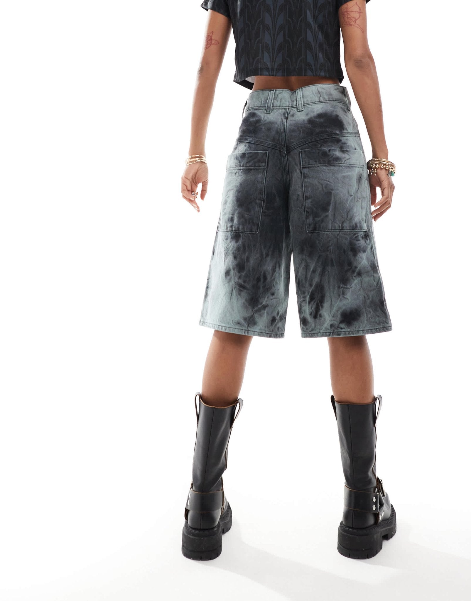 COLLUSION denim skater festival jorts in black tie dye - ASOS Sample Sale