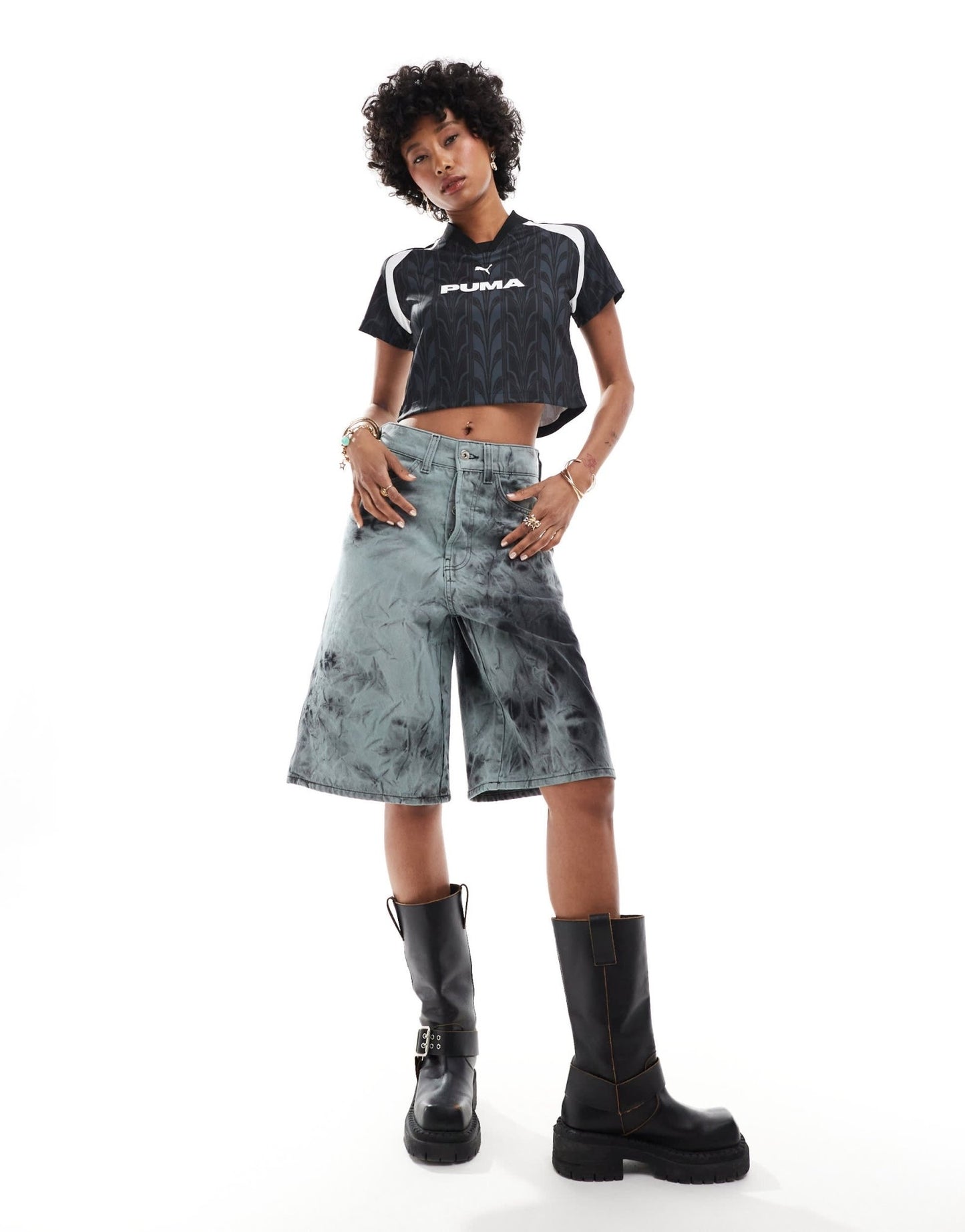COLLUSION denim skater festival jorts in black tie dye - ASOS Sample Sale