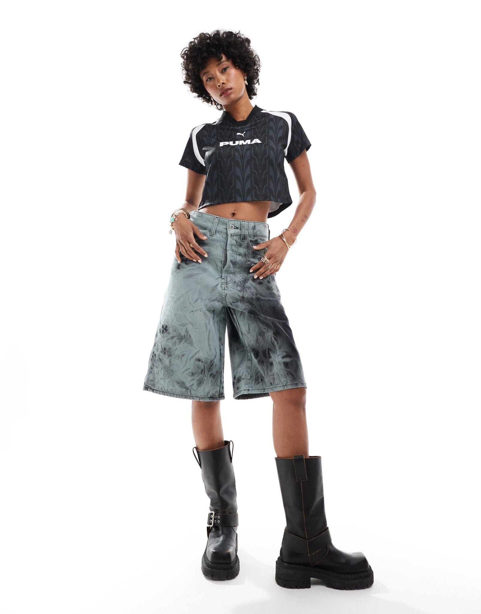COLLUSION denim skater festival jorts in black tie dye - ASOS Sample Sale