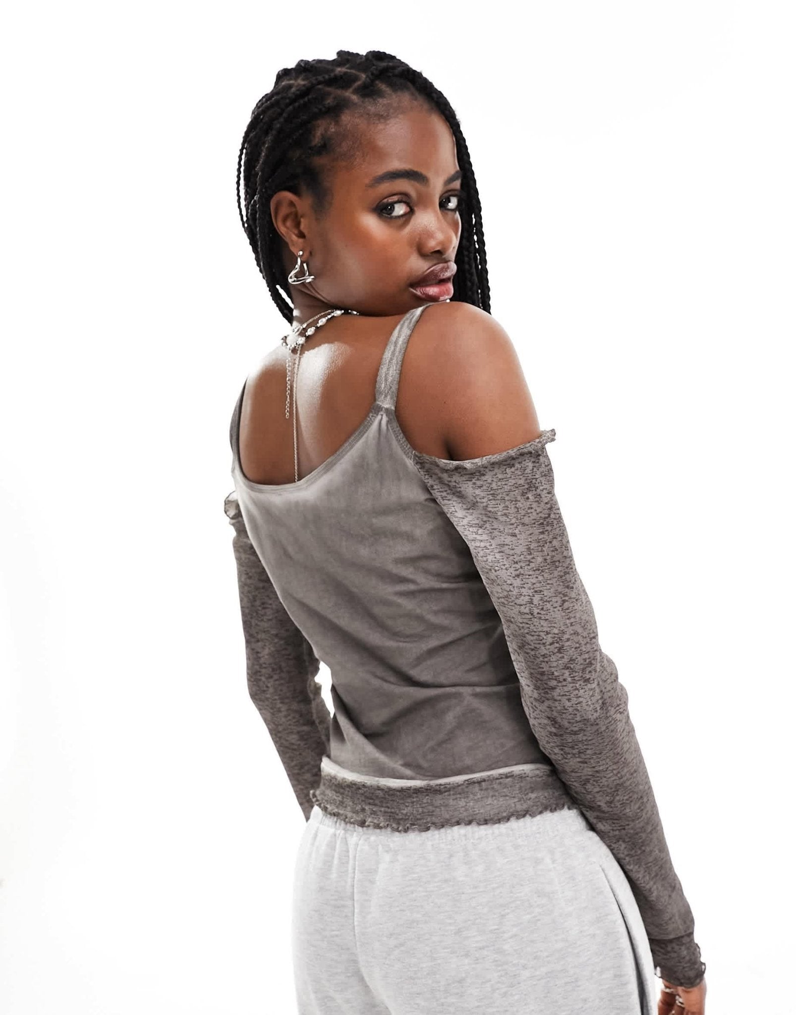 COLLUSION double layer buckle detail top in brown - ASOS Sample Sale