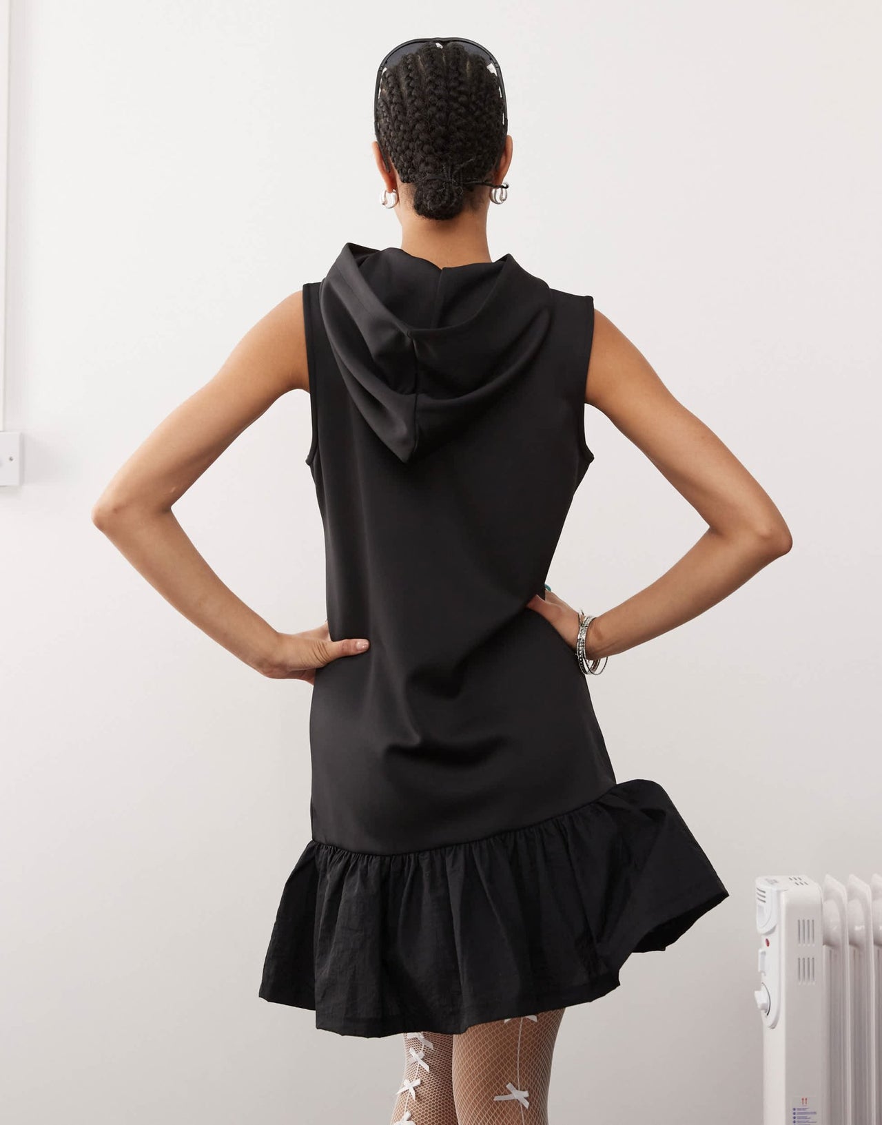 COLLUSION drop waist bodycon volume skirt mini hooded dress with hotfix - ASOS Sample Sale