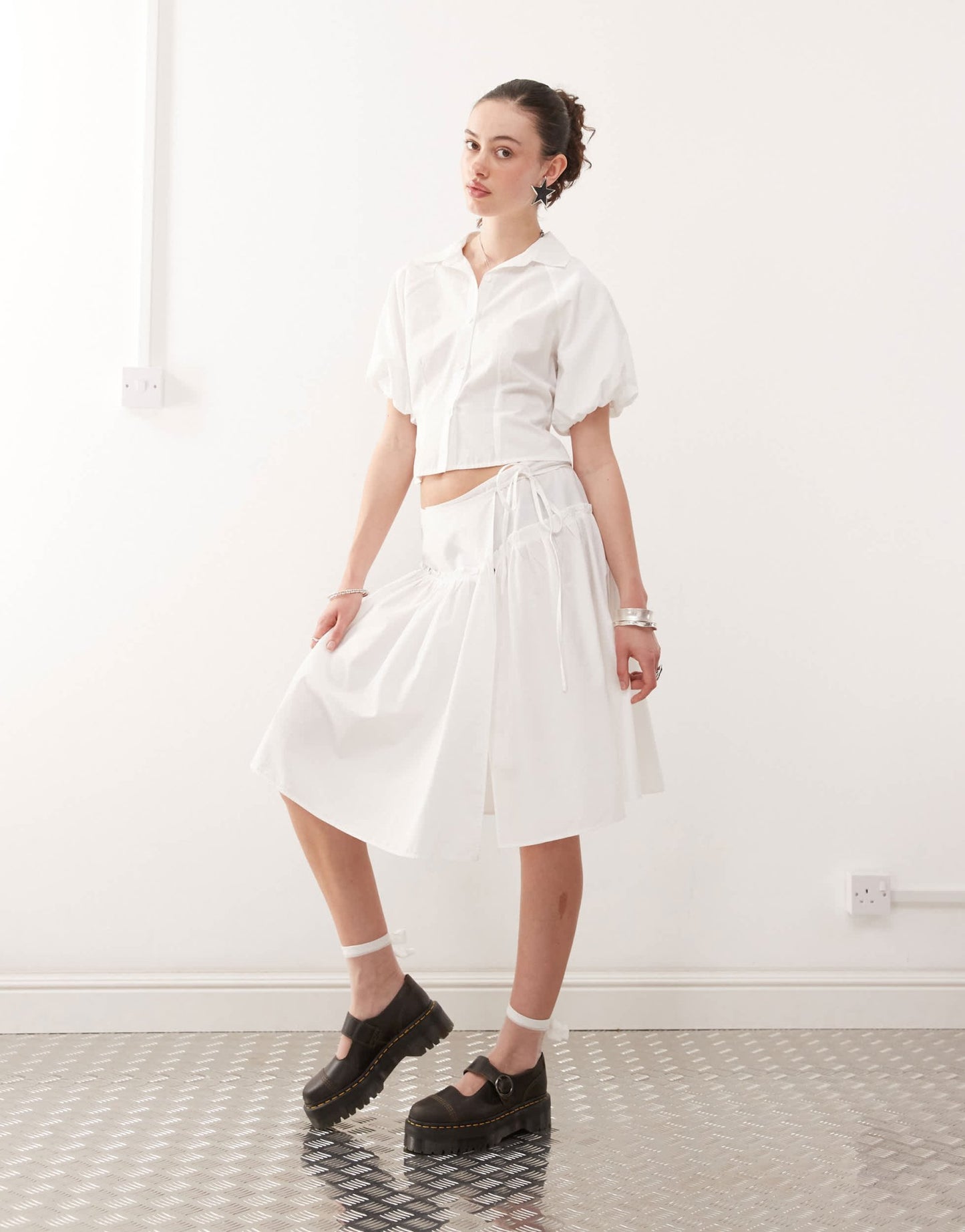 COLLUSION drop waist poplin skirt co-ord in white - ASOS Sample Sale