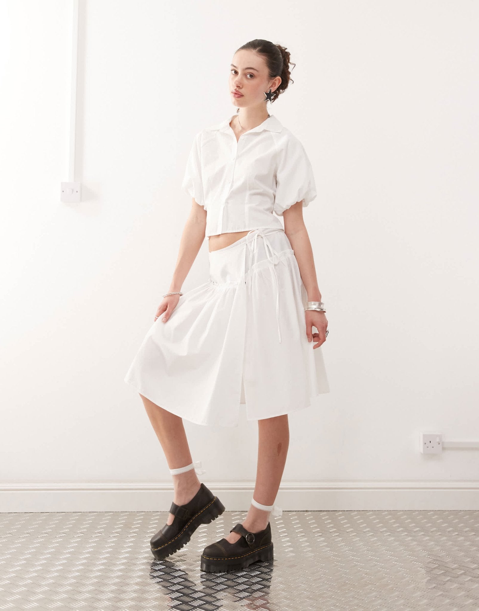 COLLUSION drop waist poplin skirt co-ord in white - ASOS Sample Sale