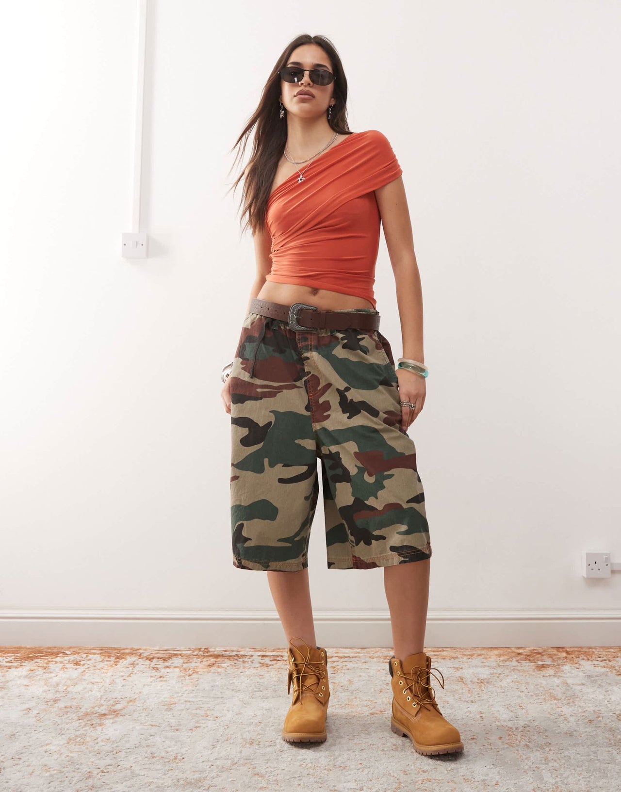 COLLUSION extreme off shoulder asymmetric top in orange - ASOS Sample Sale