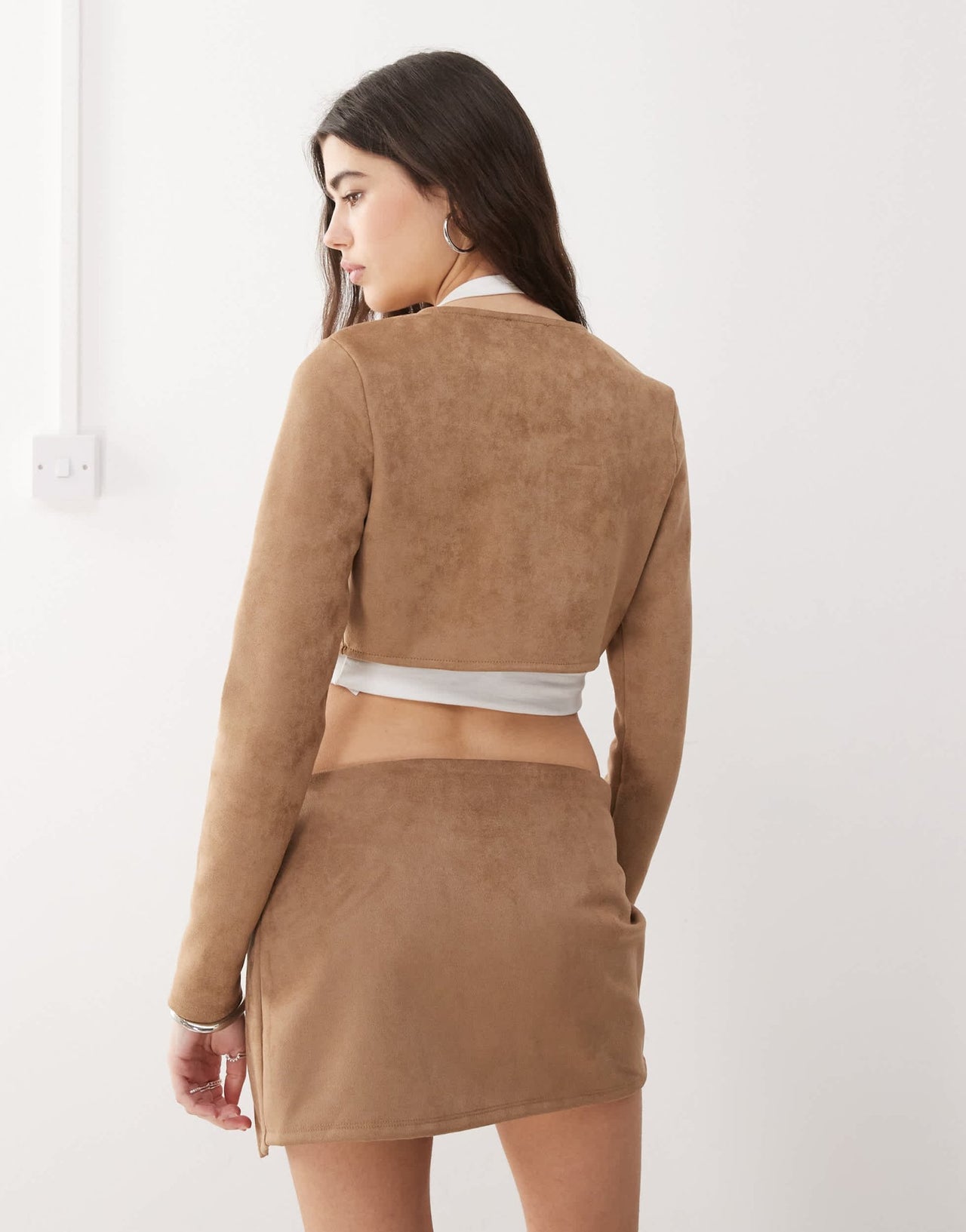 COLLUSION faux suede long sleeve crop top in brown - ASOS Sample Sale