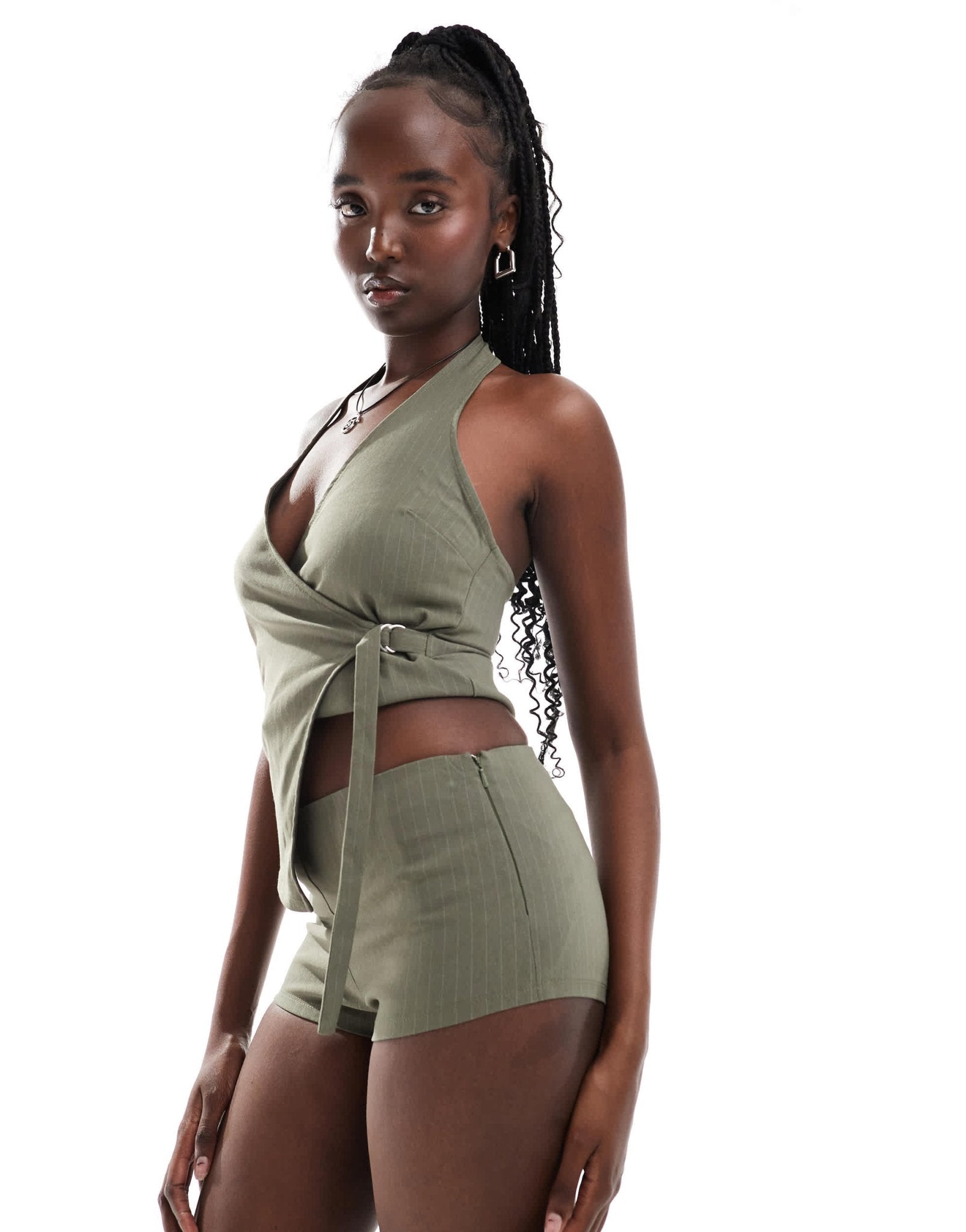 COLLUSION festival micro short co ord in green pinstripe - ASOS Sample Sale
