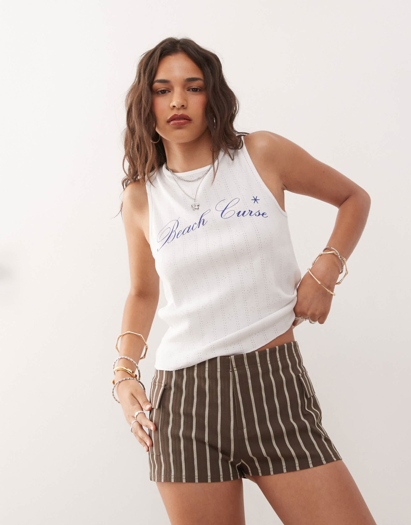 COLLUSION festival micro short in brown strip - ASOS Sample Sale