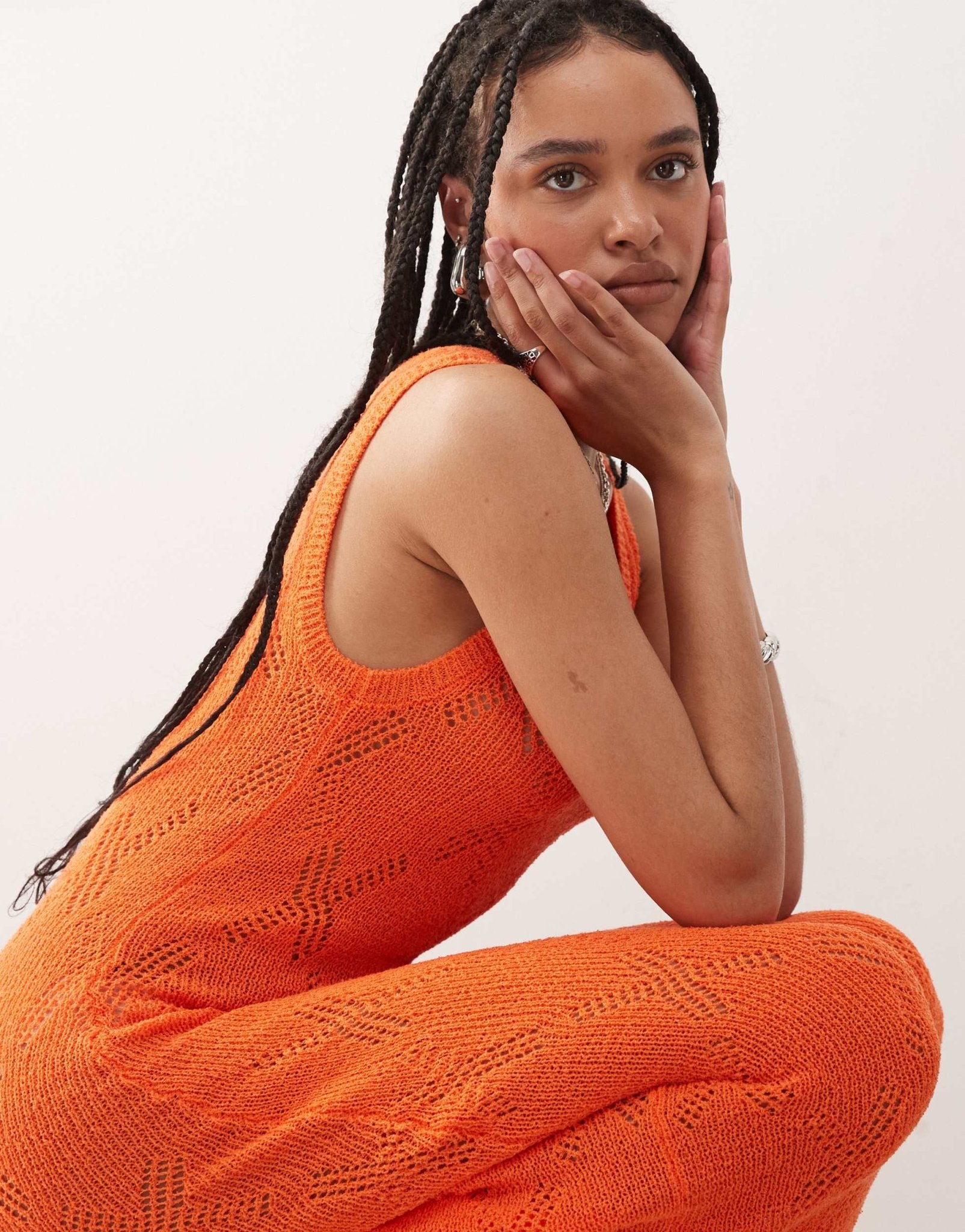 COLLUSION fine knit sheer maxi dress in orange - ASOS Sample Sale