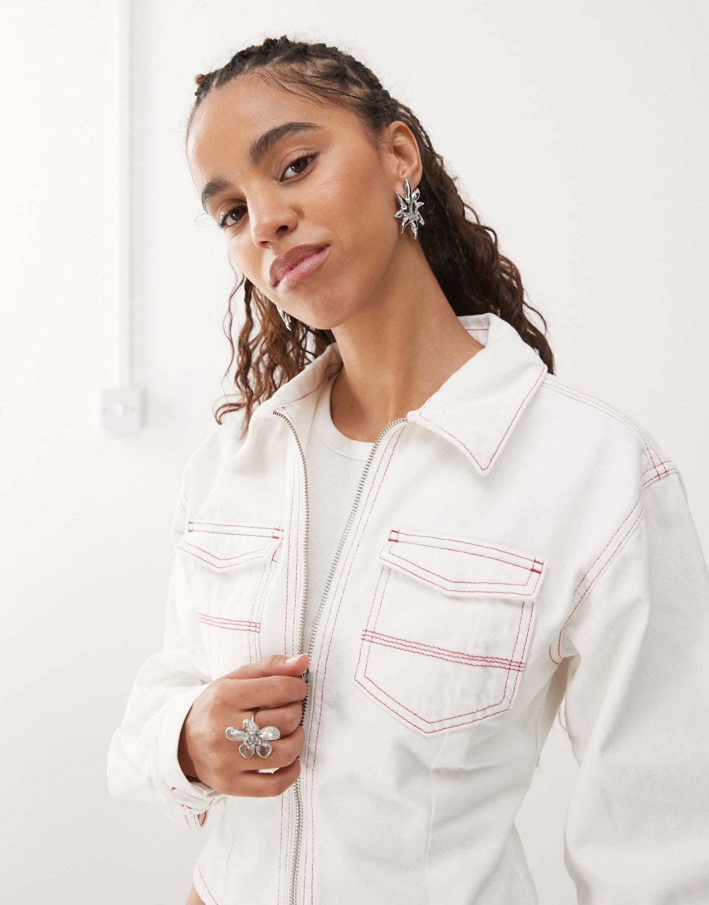 COLLUSION fitted denim jacket in ecru - ASOS Sample Sale