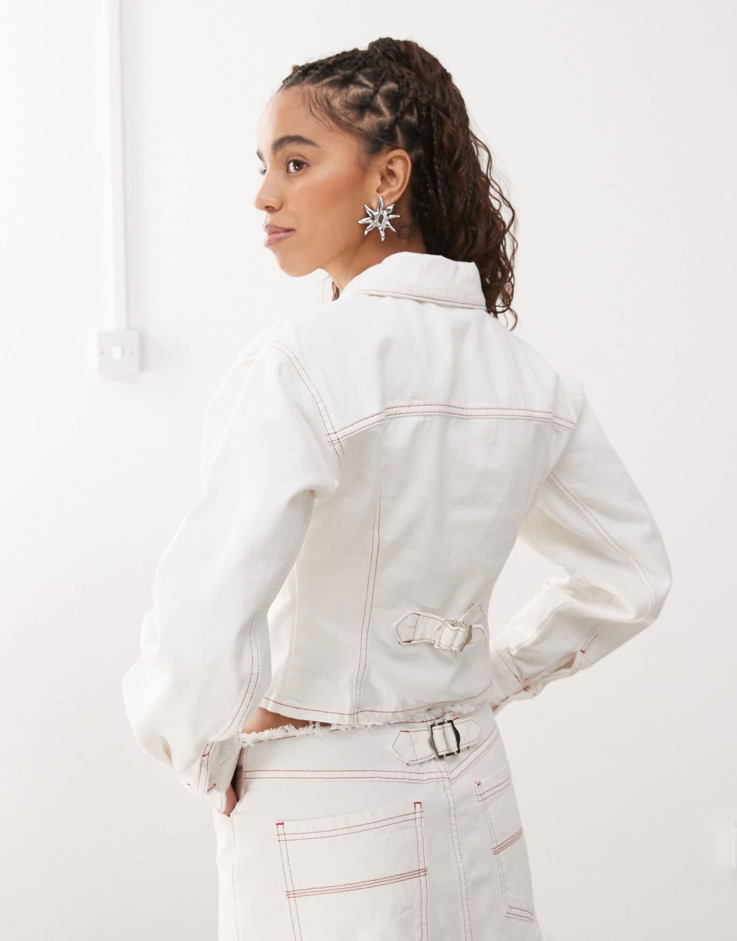 COLLUSION fitted denim jacket in ecru - ASOS Sample Sale