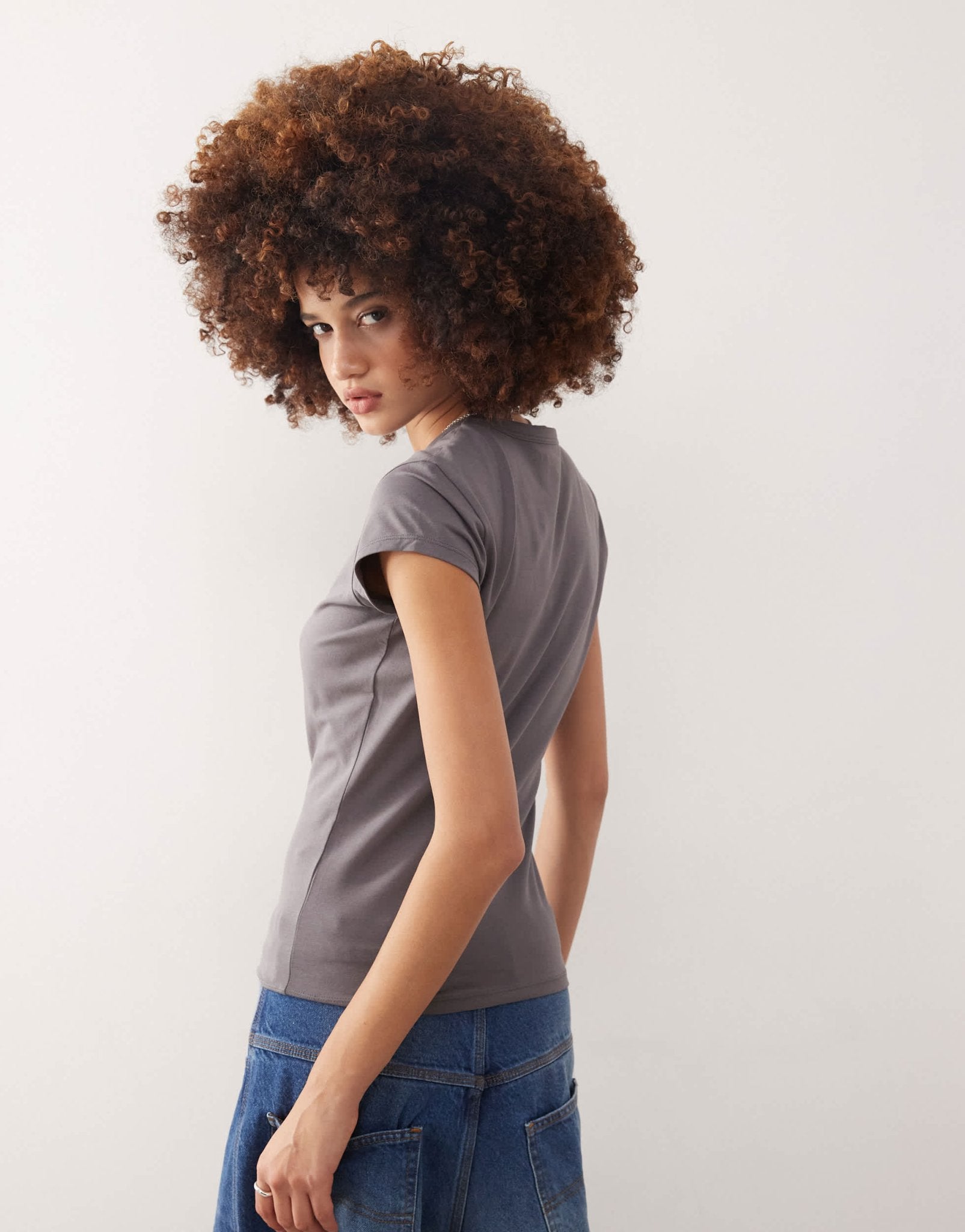COLLUSION fitted longline cap sleeve t-shirt in grey - ASOS Sample Sale