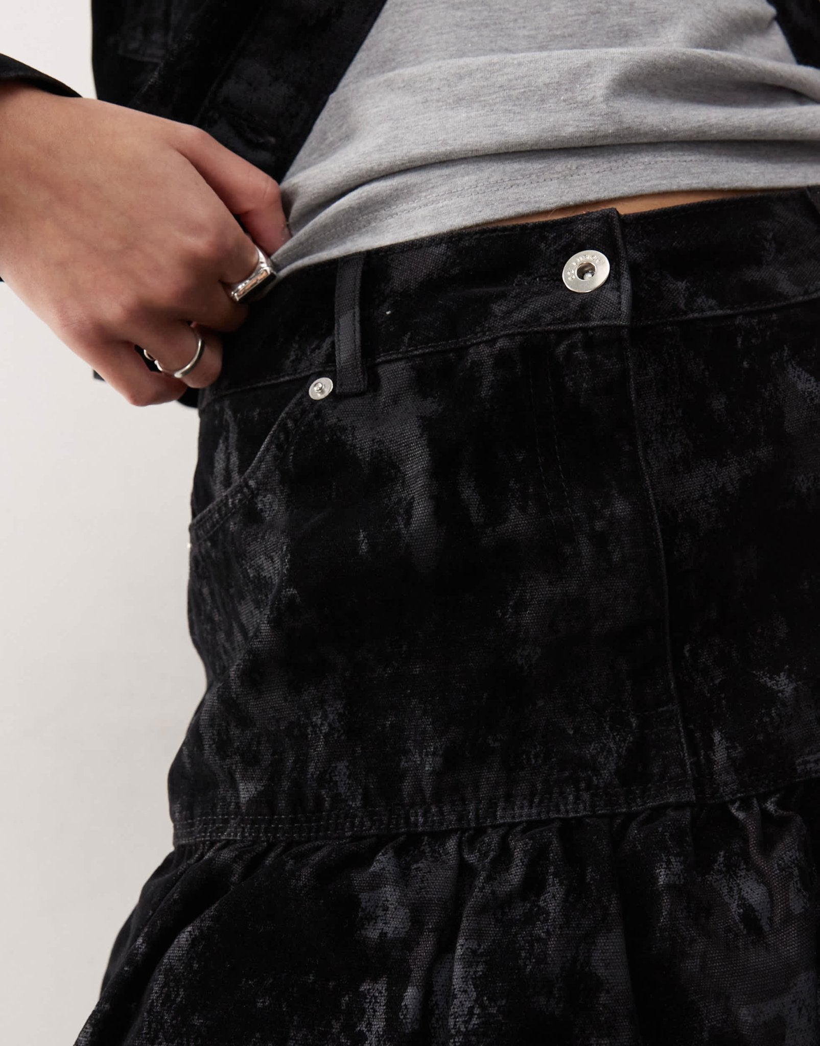 COLLUSION flocked camo print denim bubble skirt co - ord in black - ASOS Sample Sale
