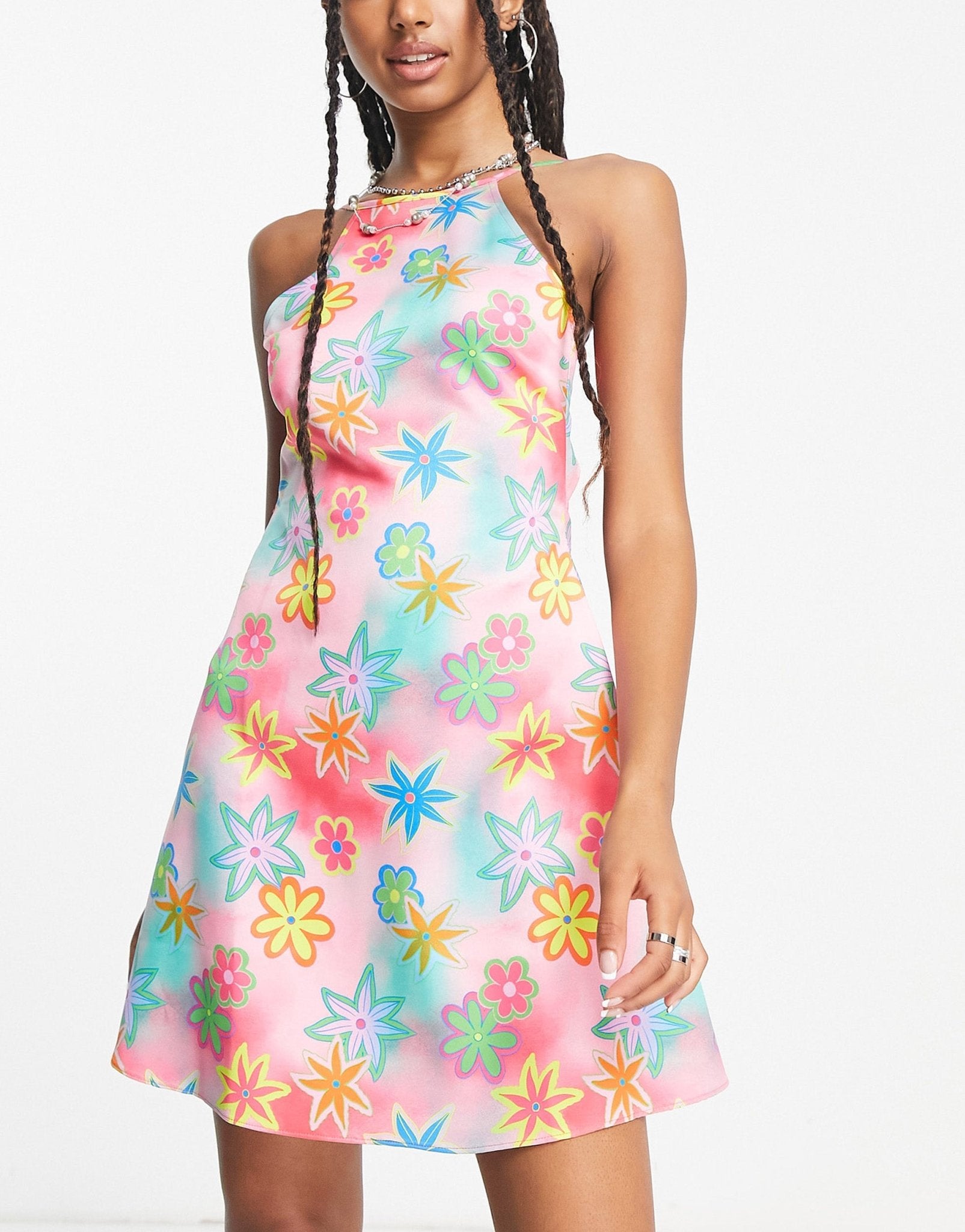 COLLUSION floral print chain strap detail mini dress in pink - ASOS Sample Sale