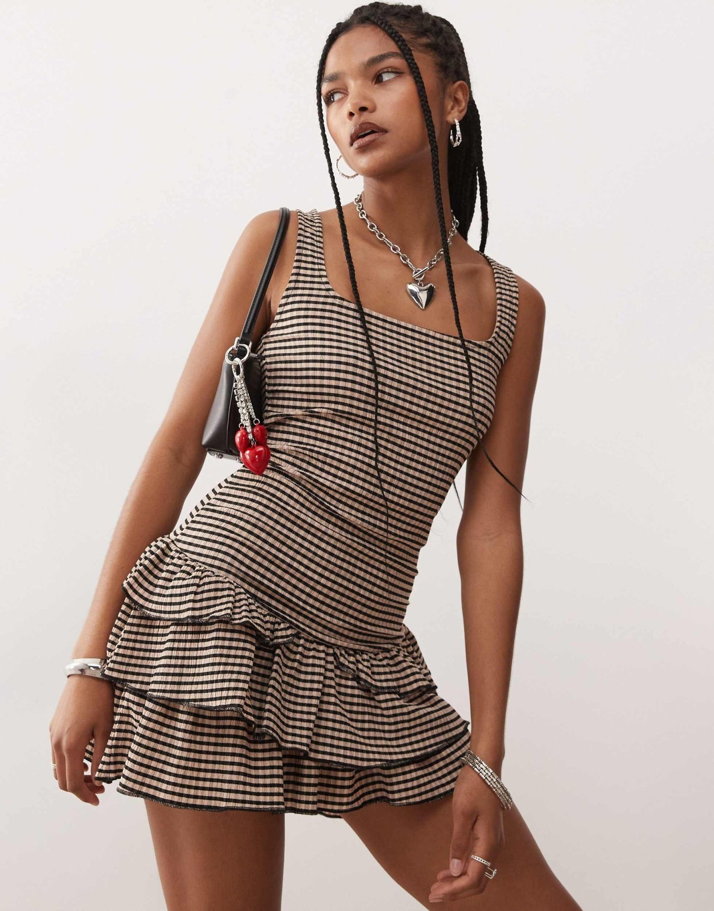 COLLUSION gingham textured square neck dress in brown - ASOS Sample Sale
