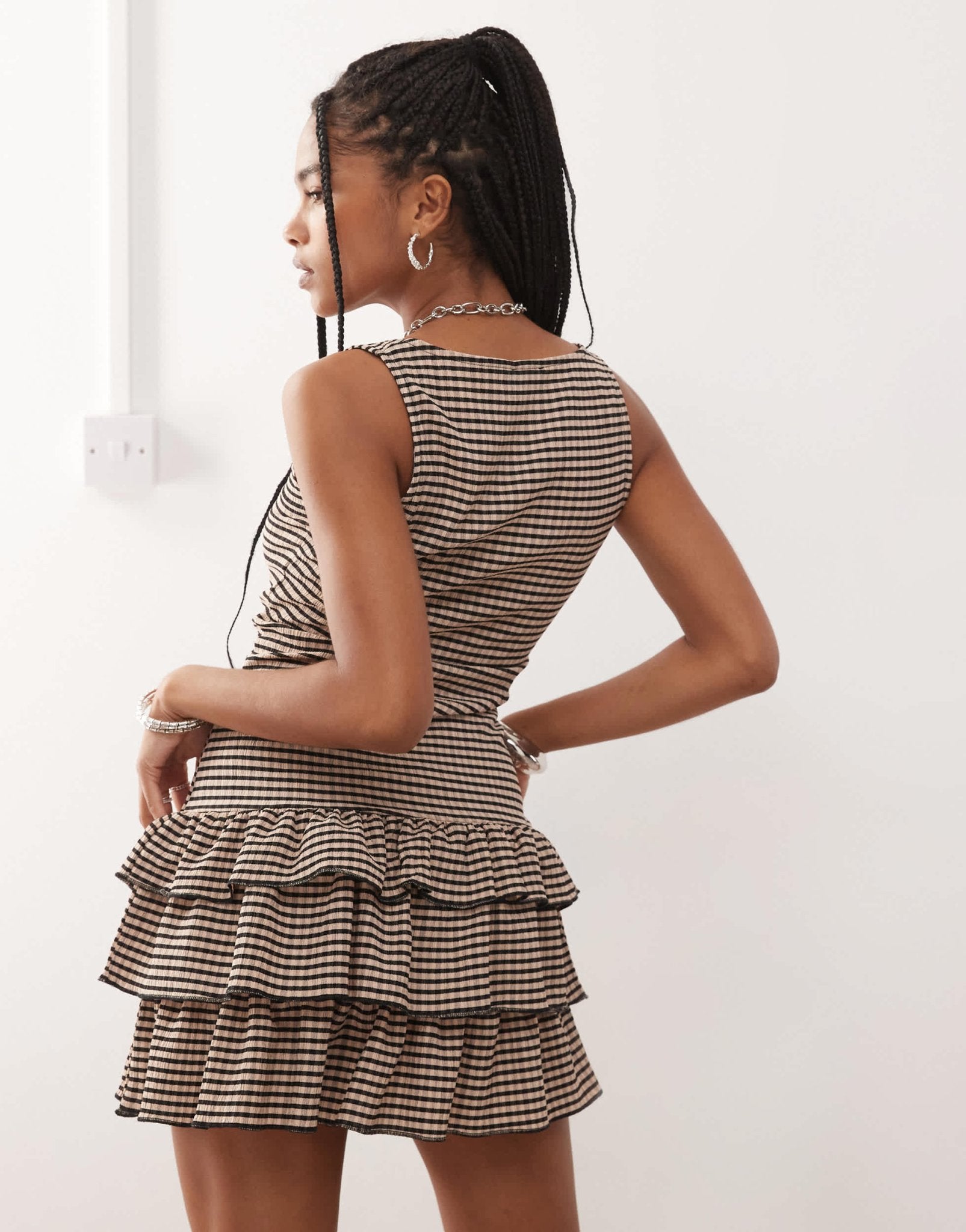 COLLUSION gingham textured square neck dress in brown - ASOS Sample Sale