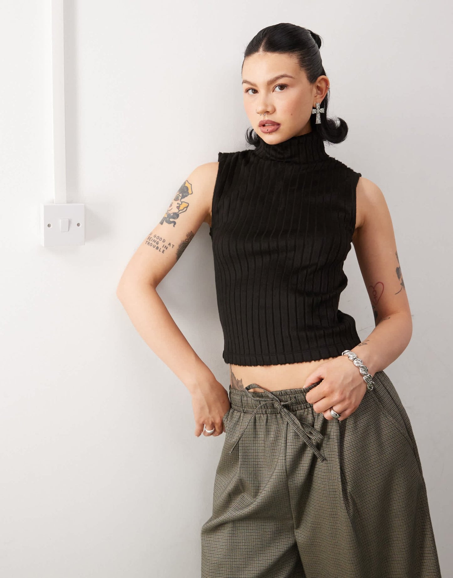 COLLUSION high neck roll fluffy retro top - ASOS Sample Sale