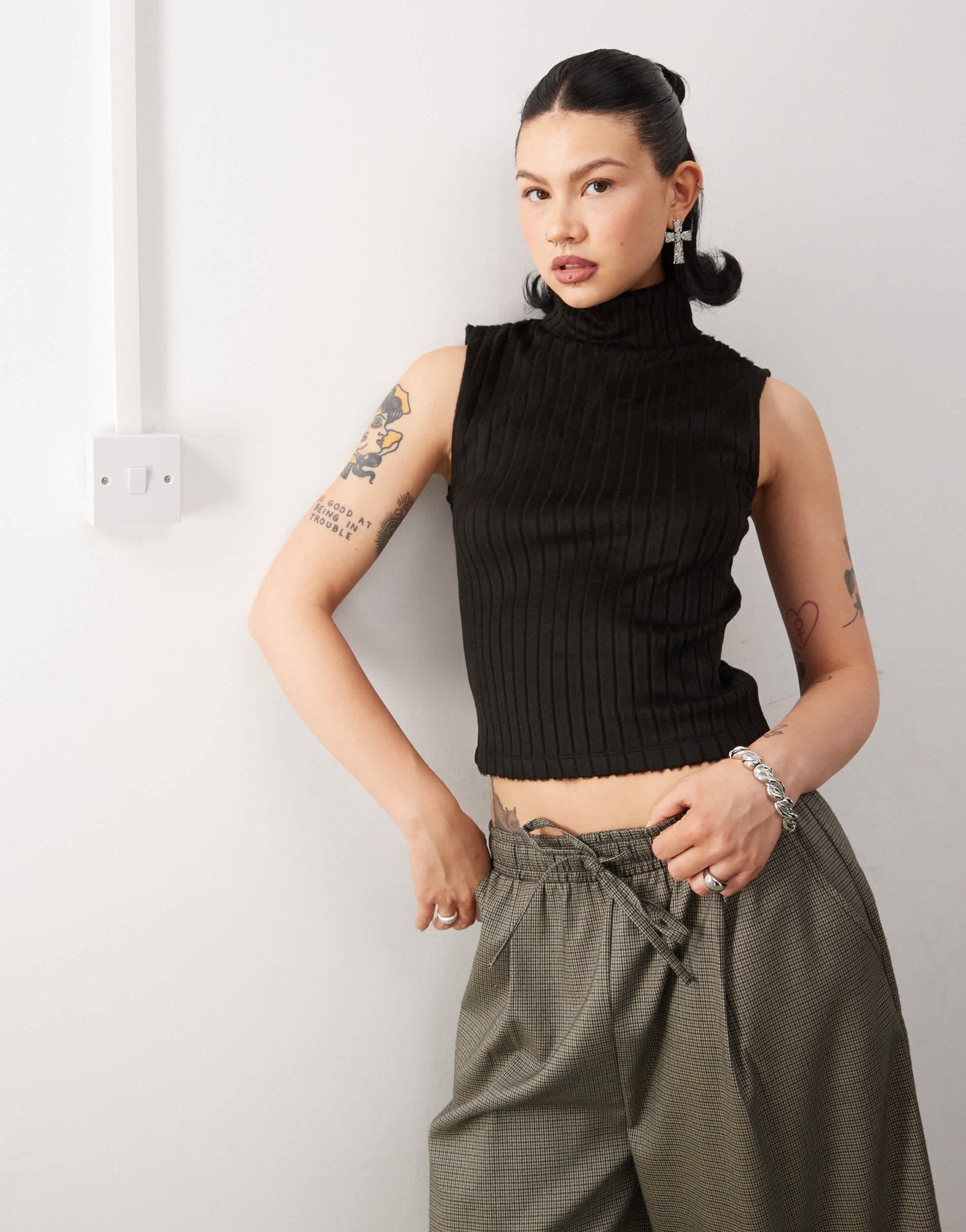 COLLUSION high neck roll fluffy retro top - ASOS Sample Sale