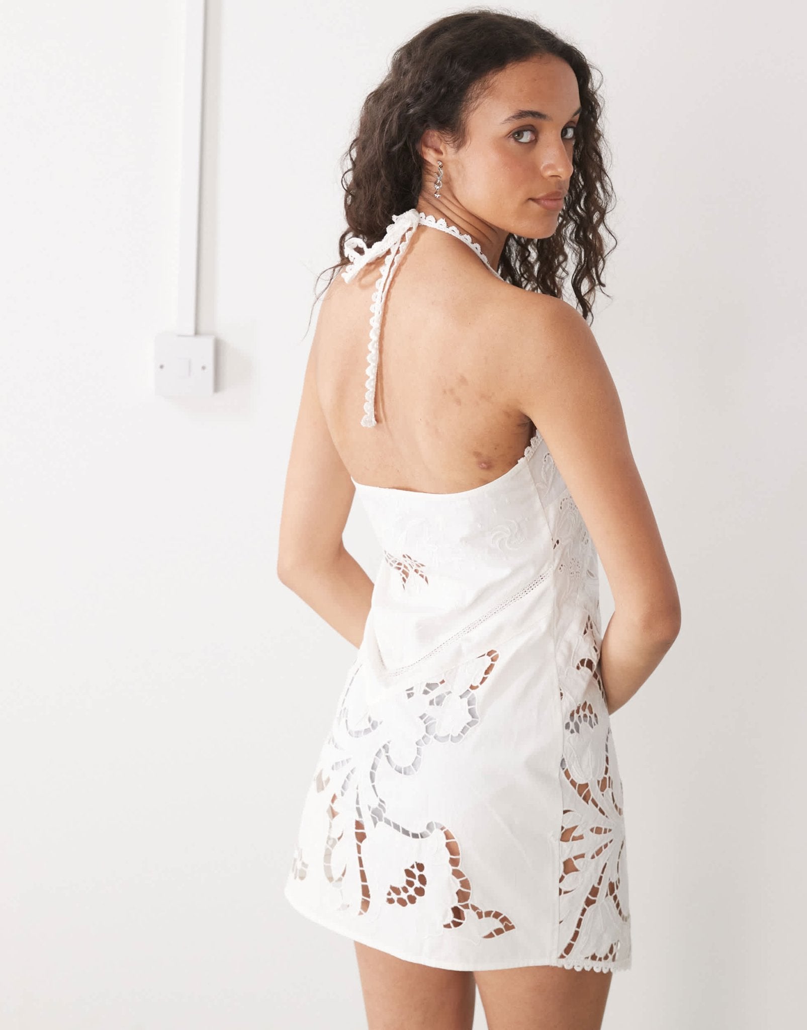 COLLUSION iconic mixed crotchet halter dress in white - ASOS Sample Sale