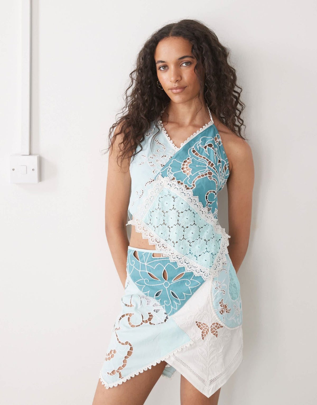COLLUSION iconic mixed crotchet halter top in blue - ASOS Sample Sale