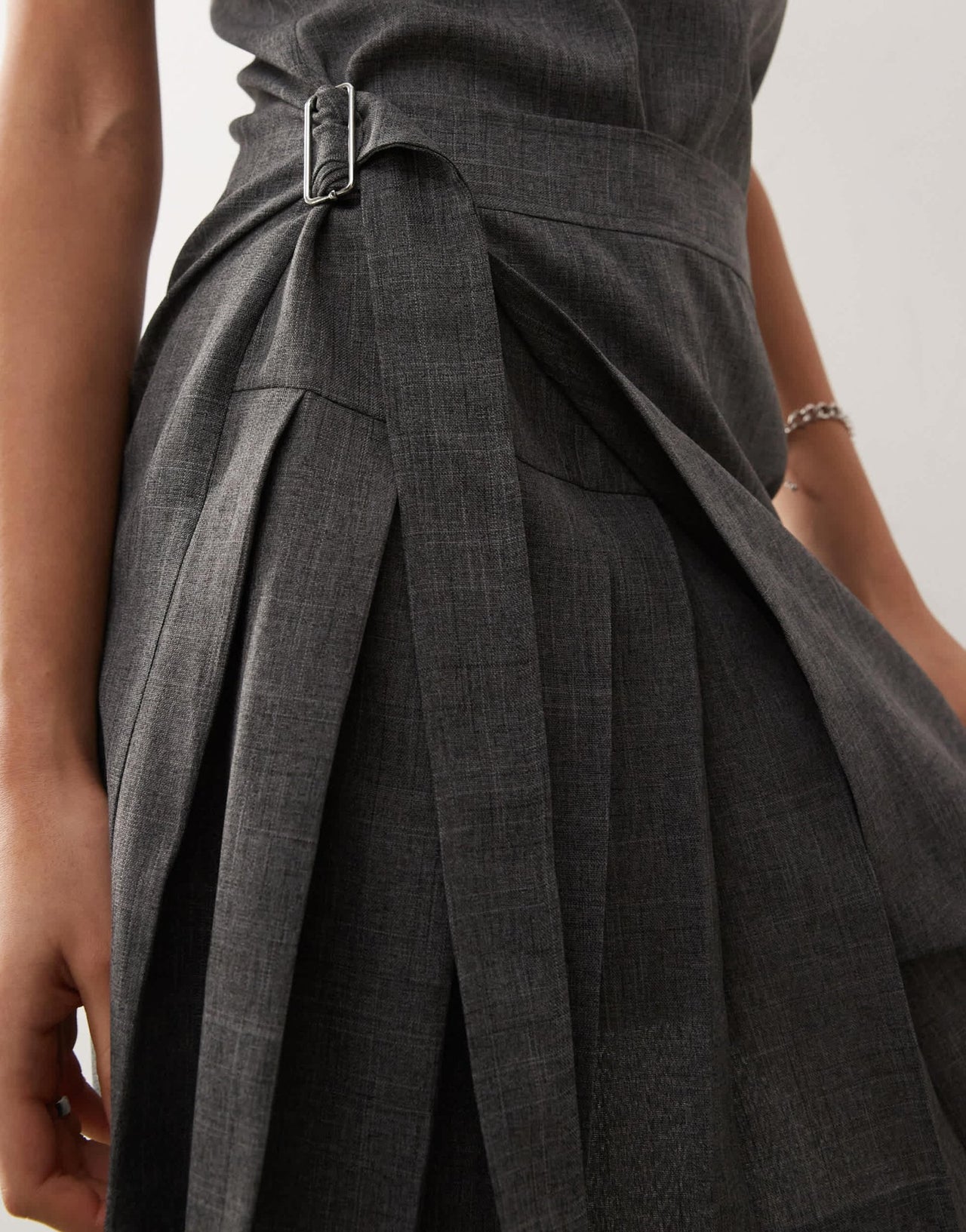 COLLUSION kilted mini pini dress with buckle detail in grey - ASOS Sample Sale