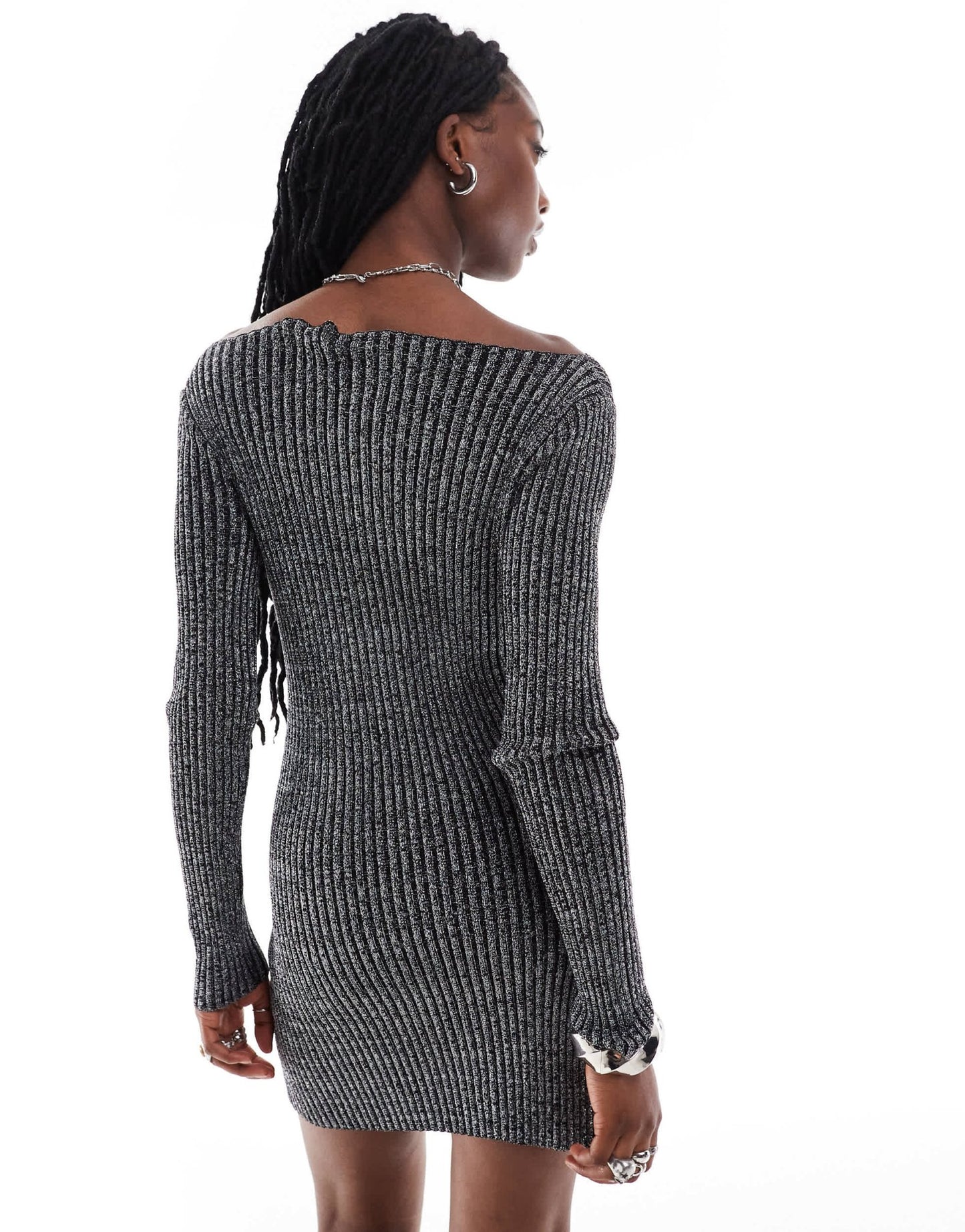 COLLUSION knit twinkle slash neck dress in black - ASOS Sample Sale