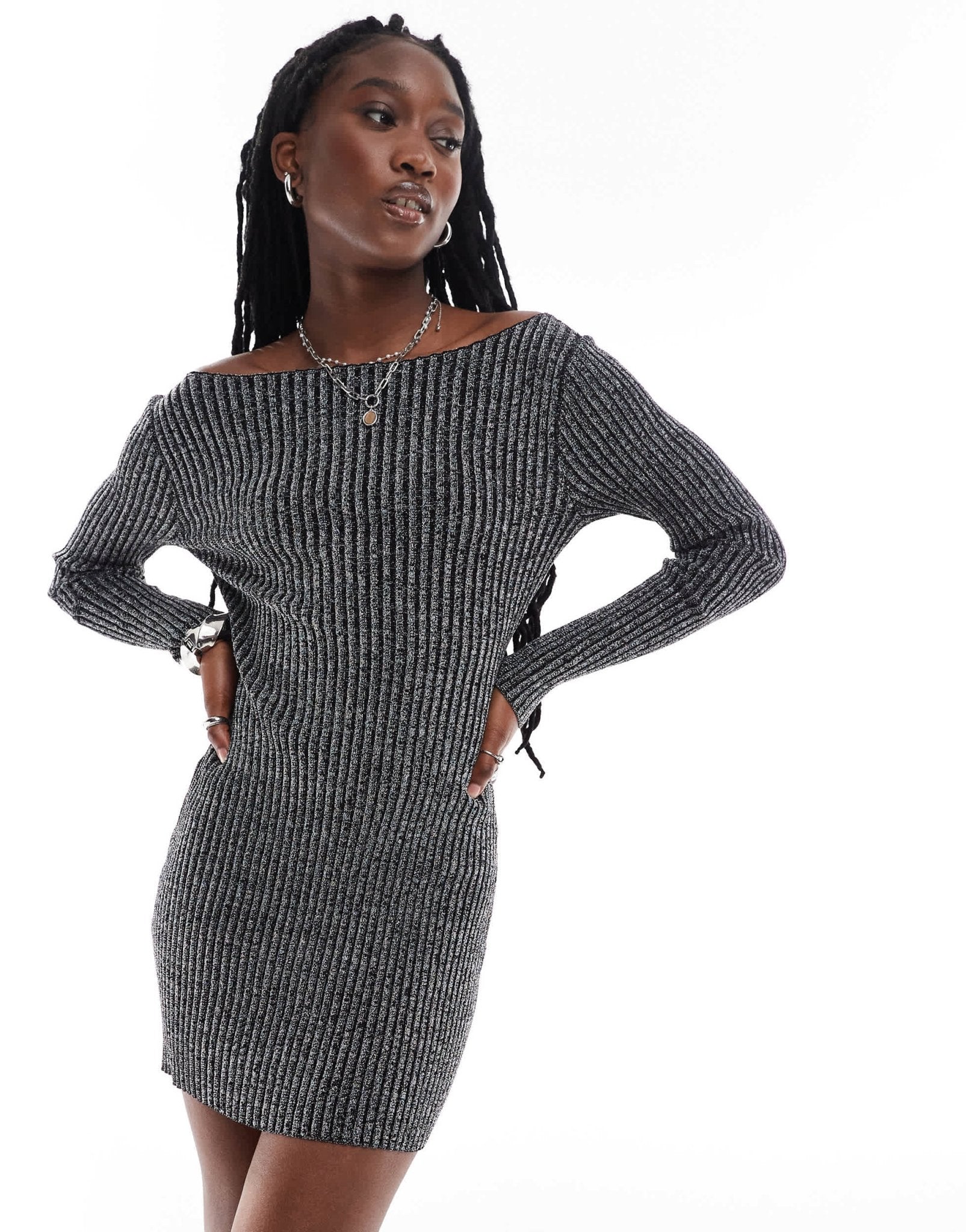 COLLUSION knit twinkle slash neck dress in black - ASOS Sample Sale