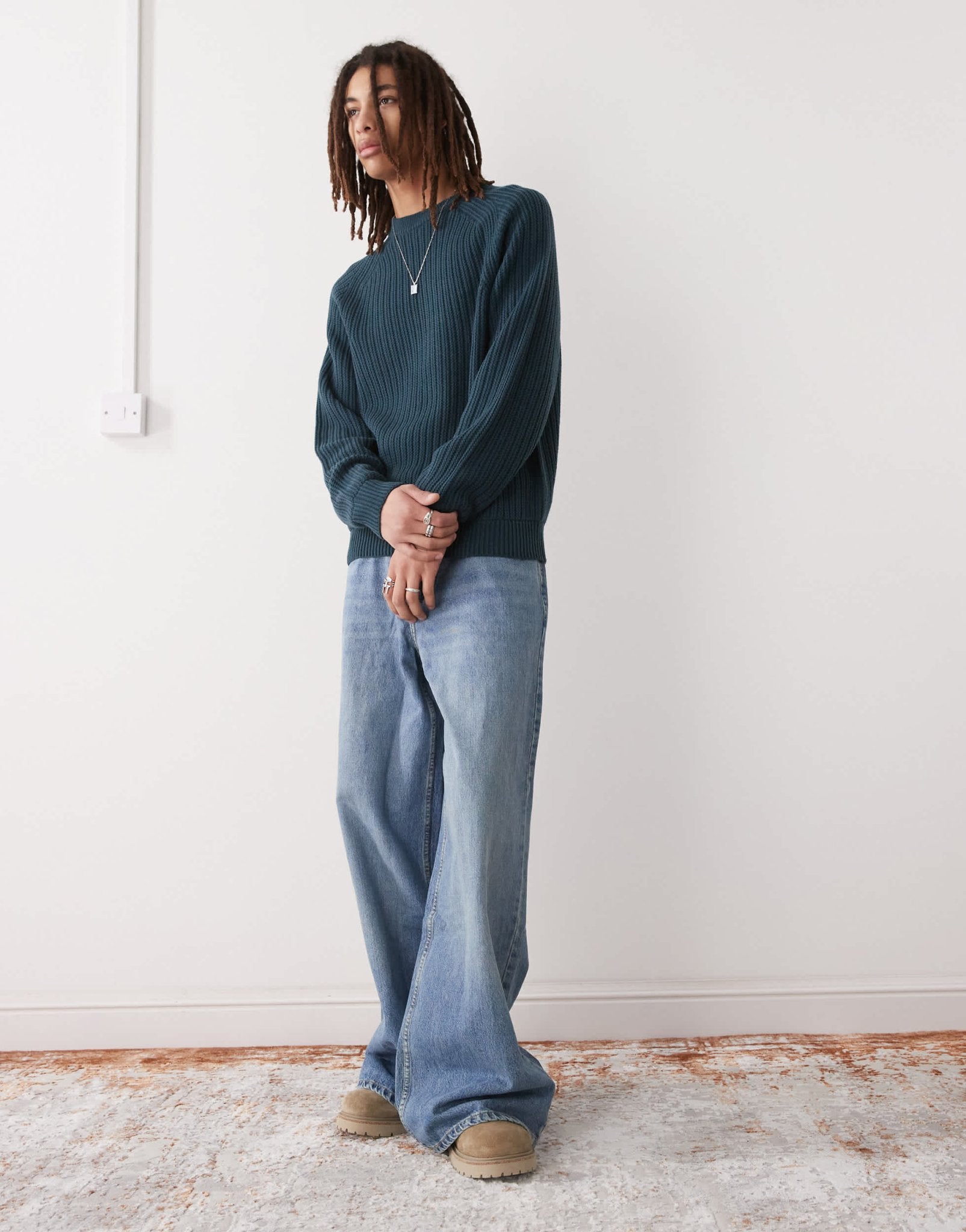 COLLUSION knitted crew neck jumper in navy - ASOS Sample Sale