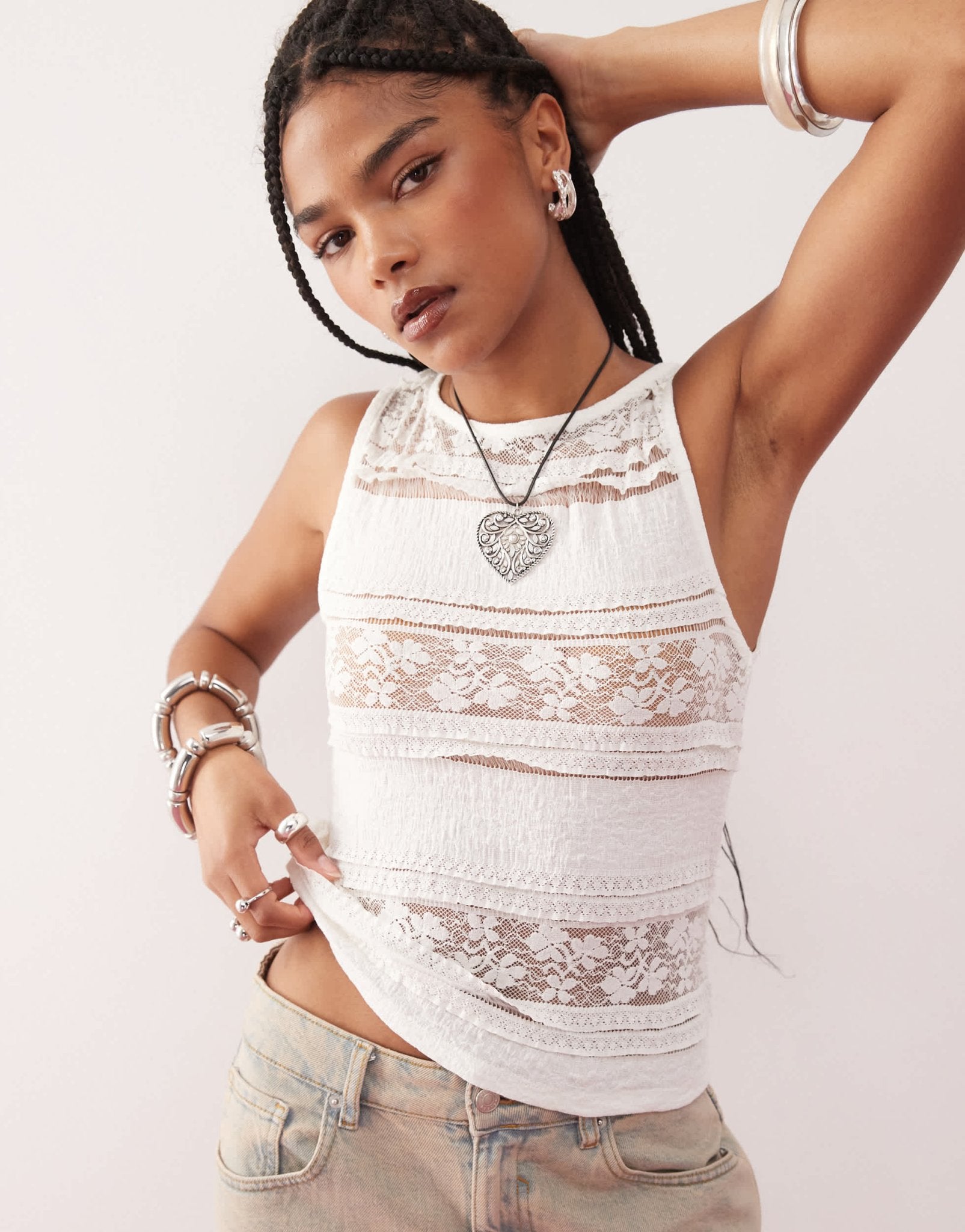 COLLUSION lace high neck sleeveless top in cream - ASOS Sample Sale