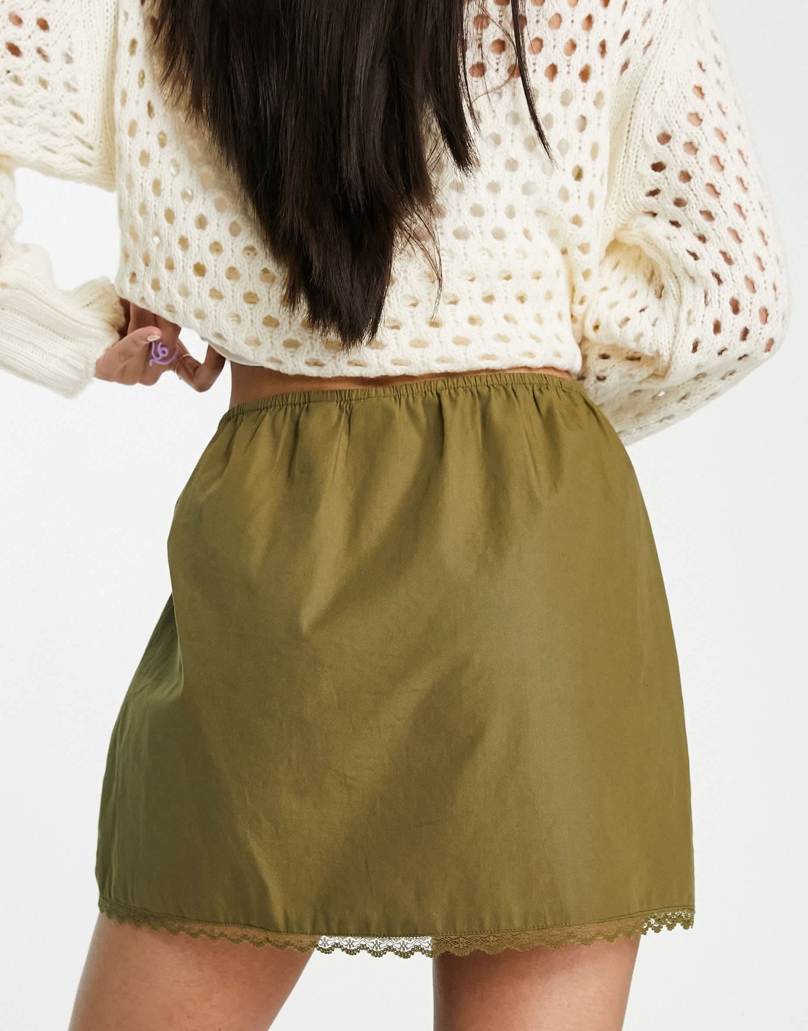 COLLUSION lace trim festival mini skirt in khaki - ASOS Sample Sale
