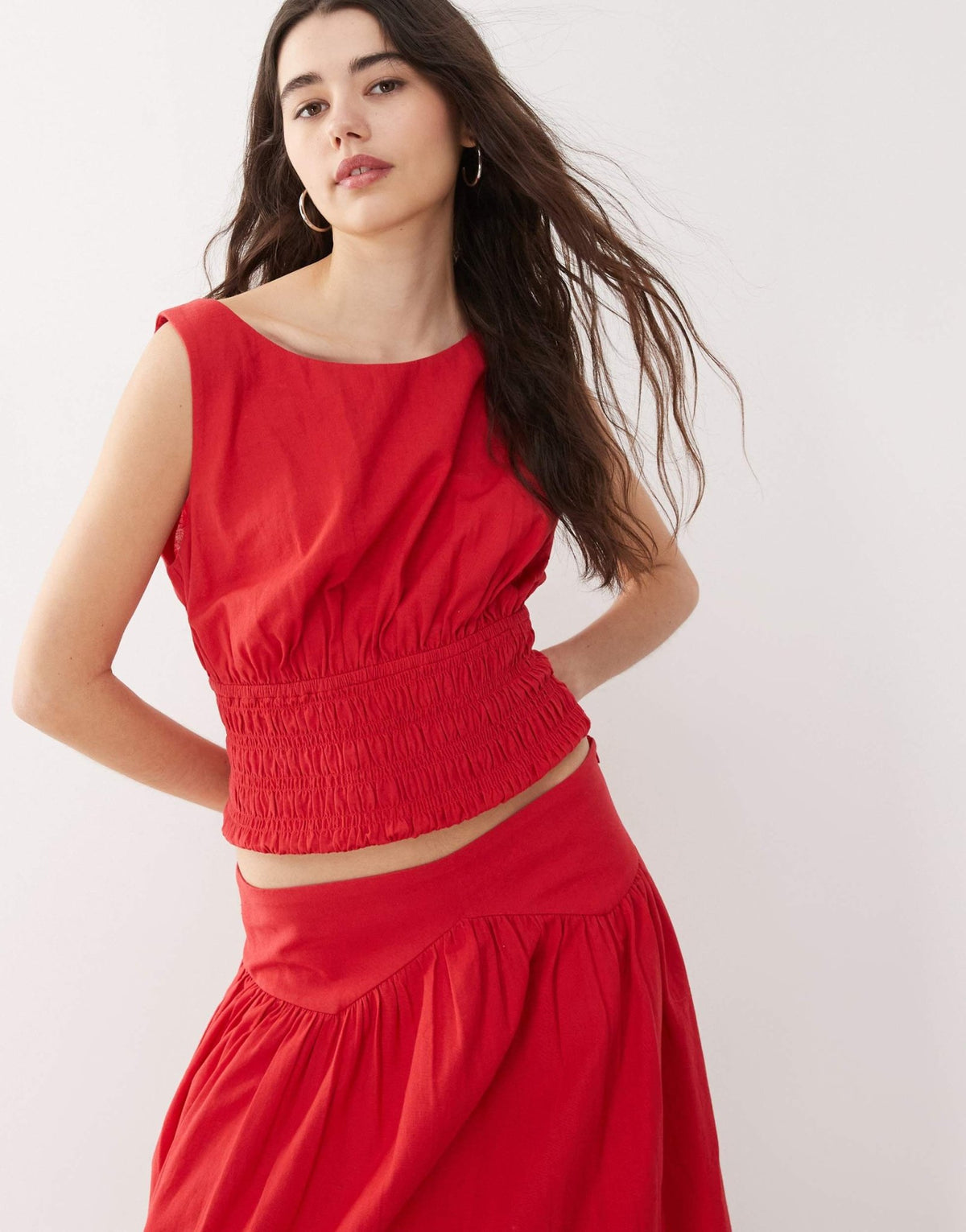 COLLUSION linen look shirred waist top co-ord in red - ASOS Sample Sale