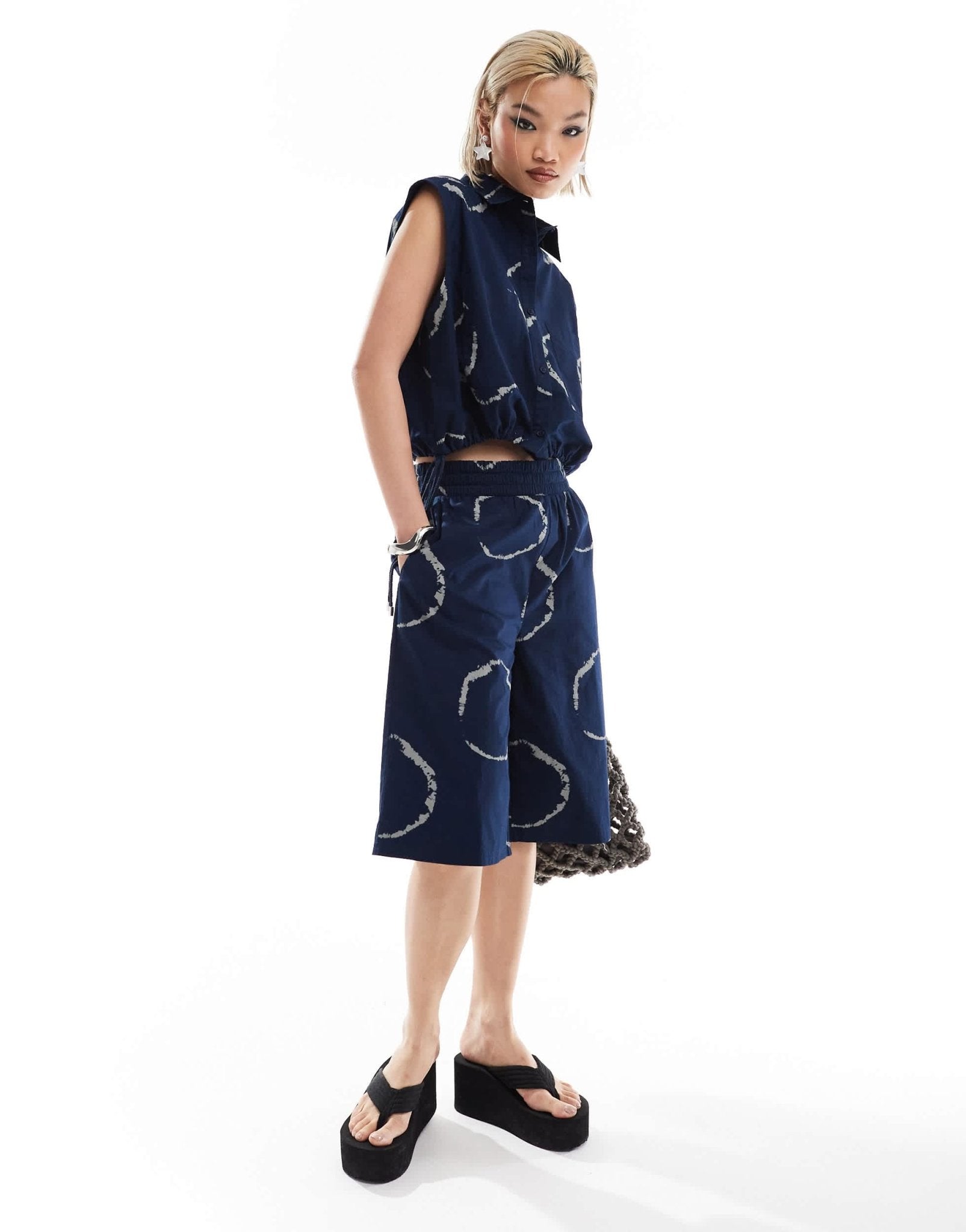 COLLUSION long line boxer short co ord in blue tie dye print - ASOS Sample Sale