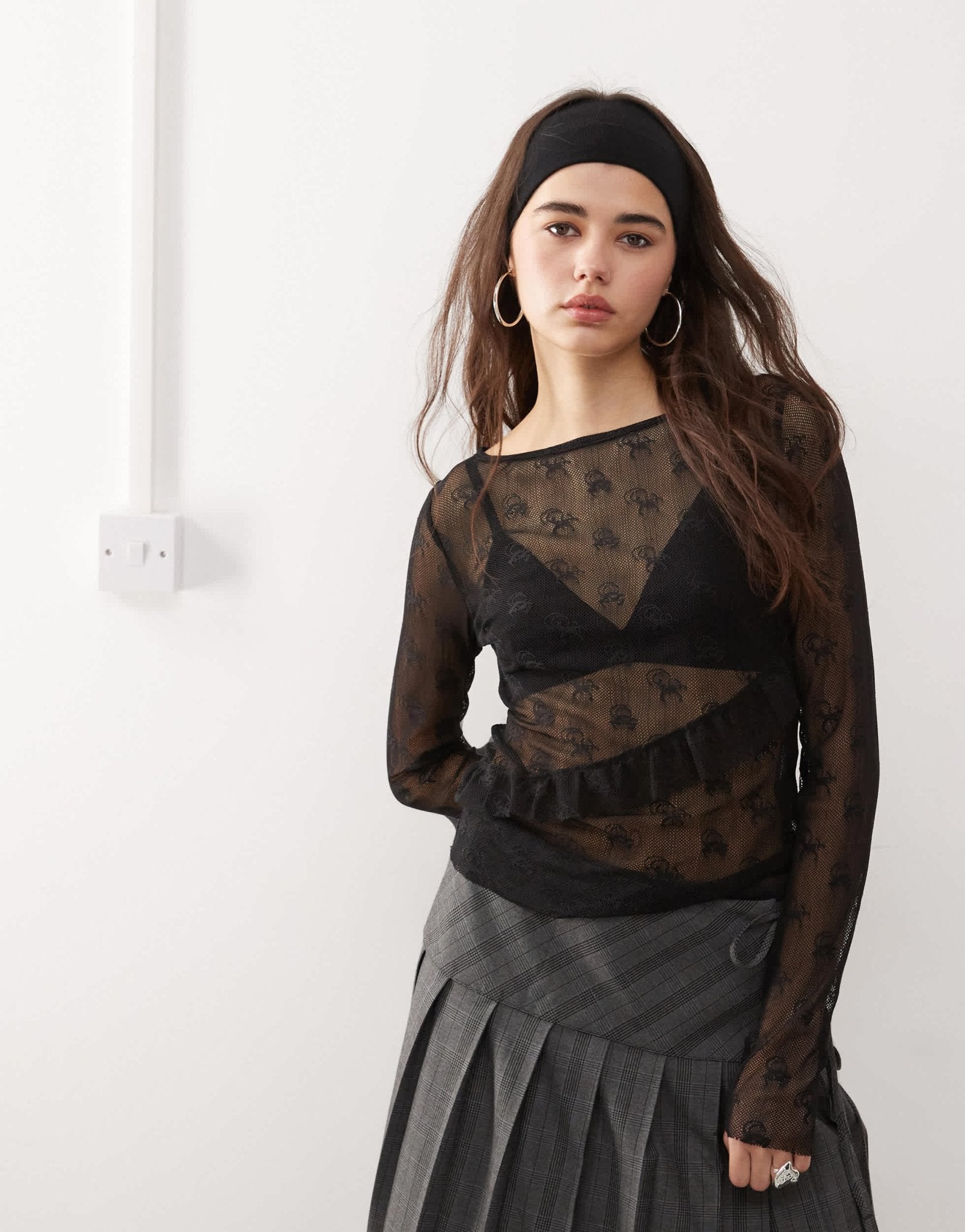COLLUSION long sleeve branded lace sheer top in black - ASOS Sample Sale
