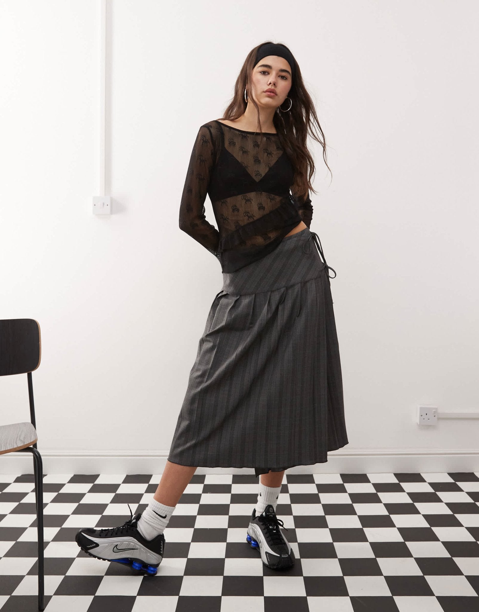 COLLUSION long sleeve branded lace sheer top in black - ASOS Sample Sale