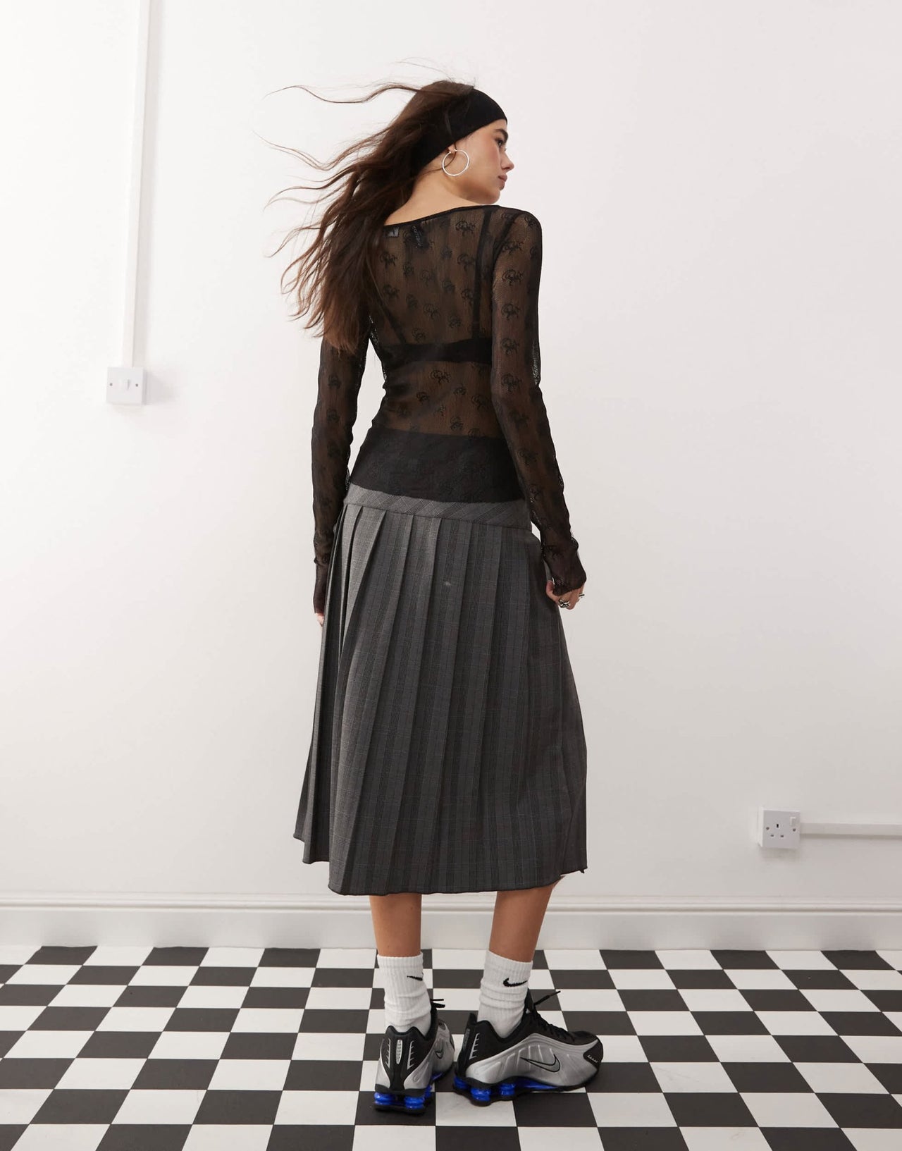 COLLUSION long sleeve branded lace sheer top in black - ASOS Sample Sale
