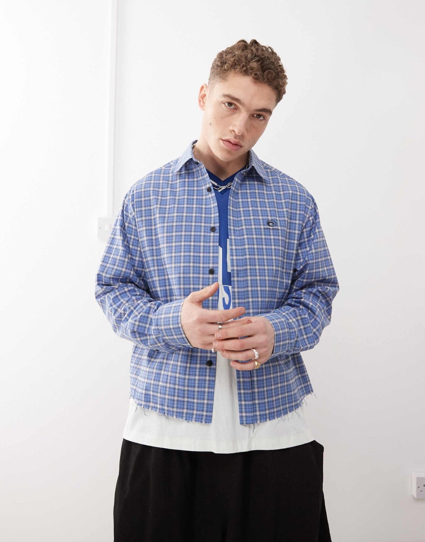 COLLUSION long sleeve check shirt in blue - ASOS Sample Sale