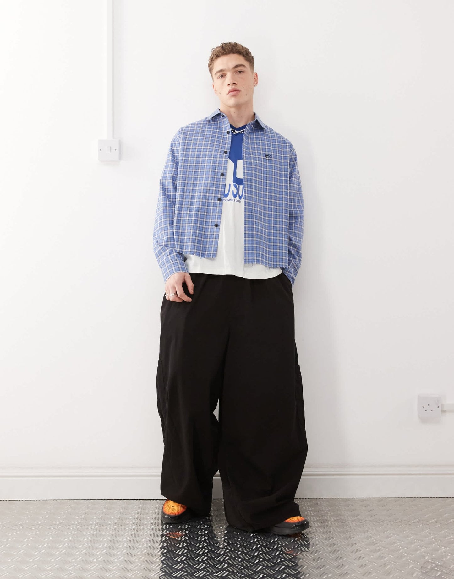 COLLUSION long sleeve check shirt in blue - ASOS Sample Sale