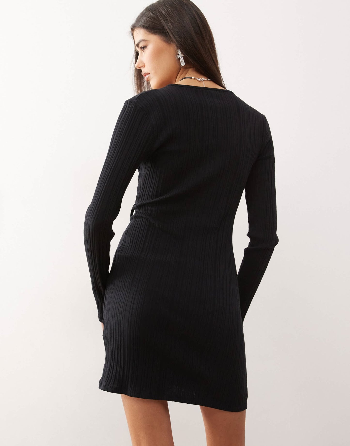 COLLUSION long sleeve rib mini dress with asymm tie and cut out detail - ASOS Sample Sale