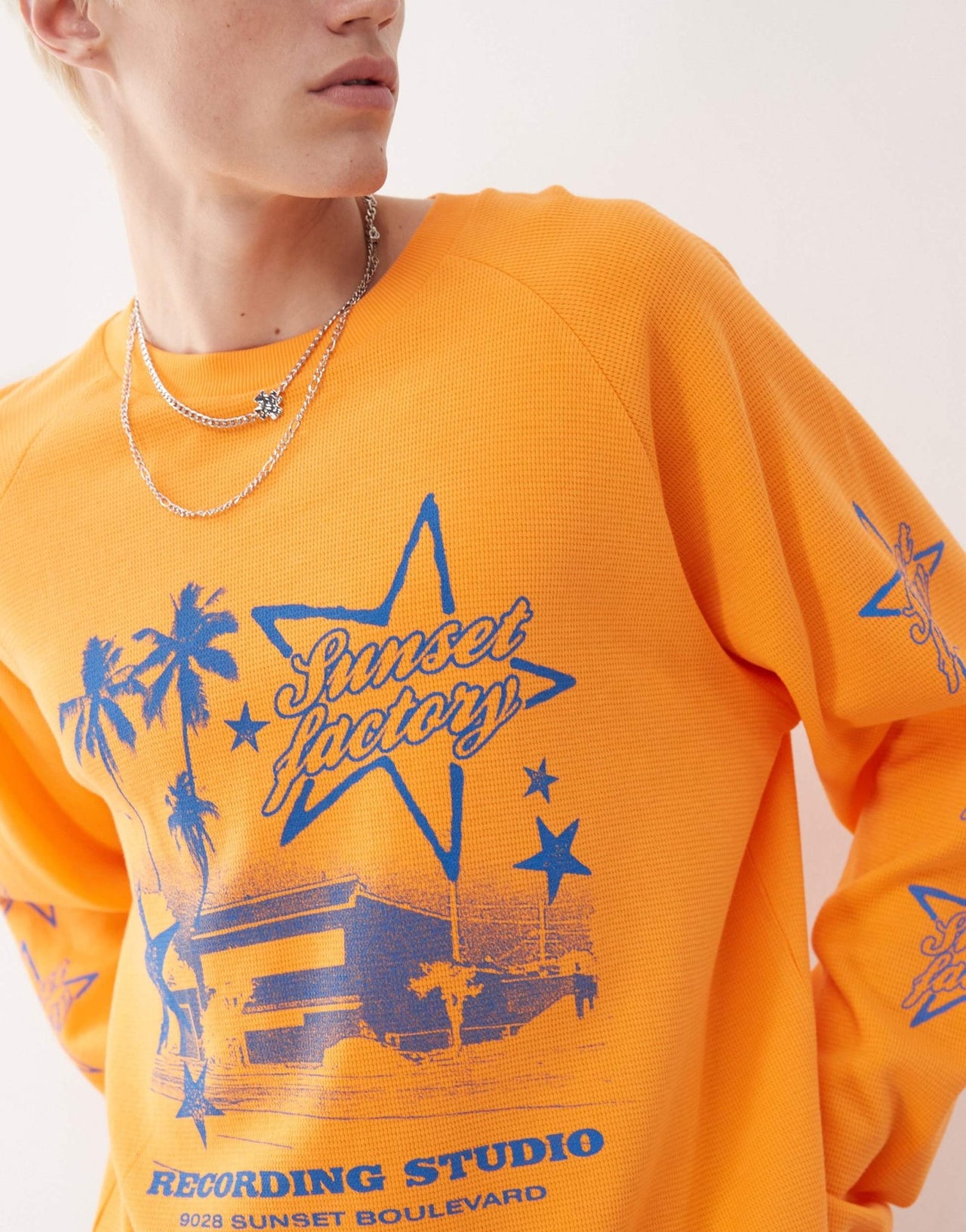 COLLUSION Long sleeve skater fit t-shirt in orange with blue print - ASOS Sample Sale