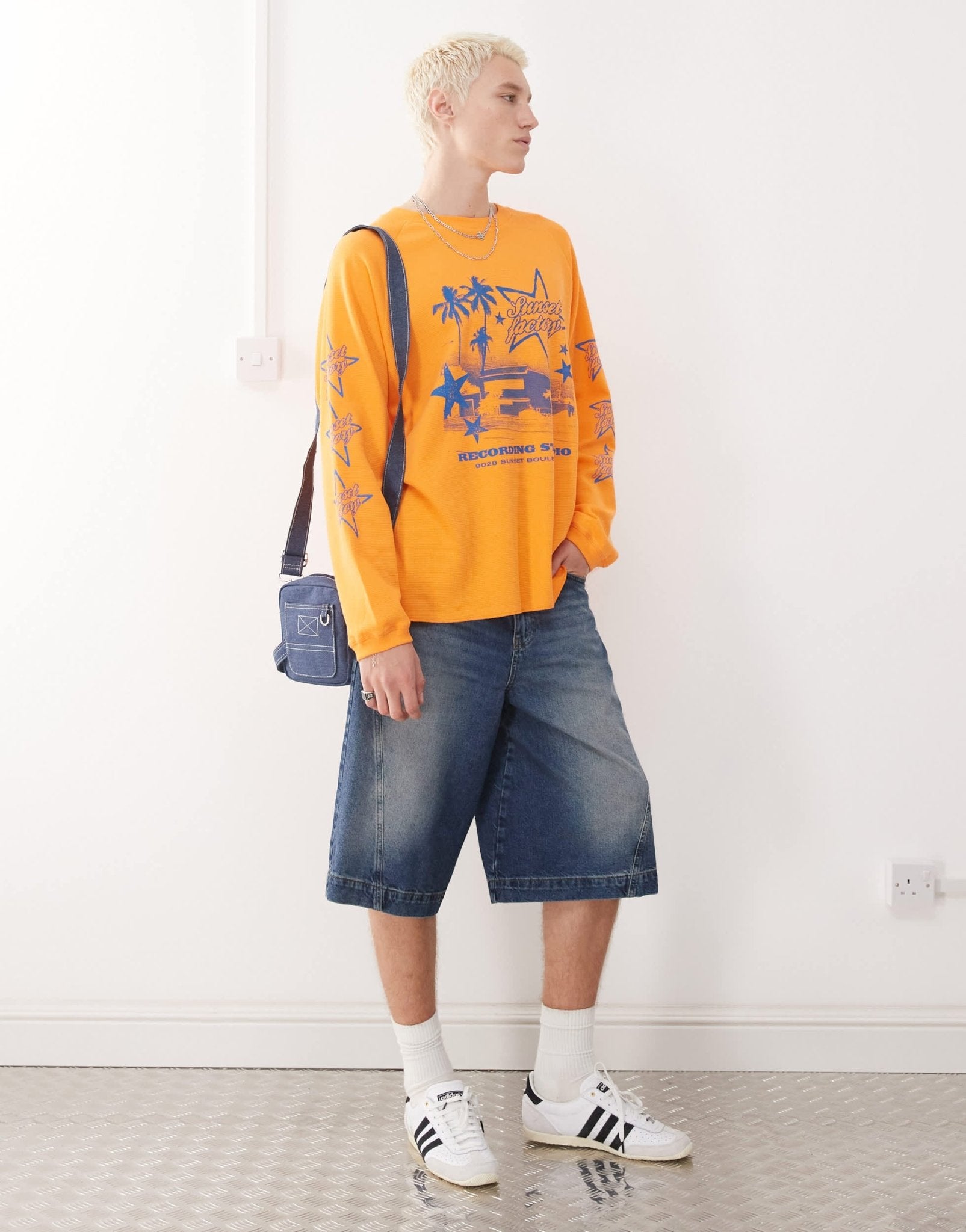 COLLUSION Long sleeve skater fit t-shirt in orange with blue print - ASOS Sample Sale