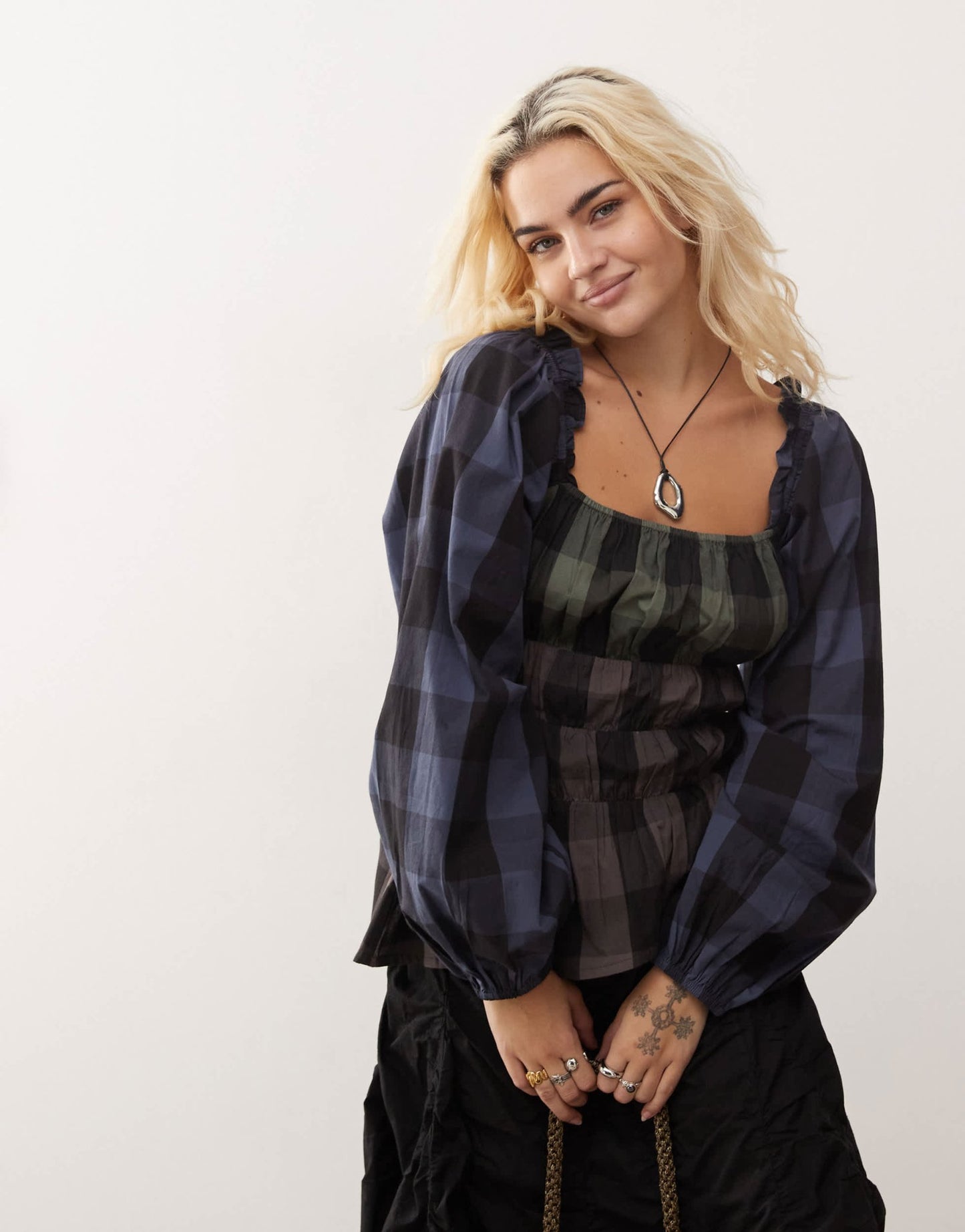 COLLUSION long sleeve top in spliced checks - ASOS Sample Sale