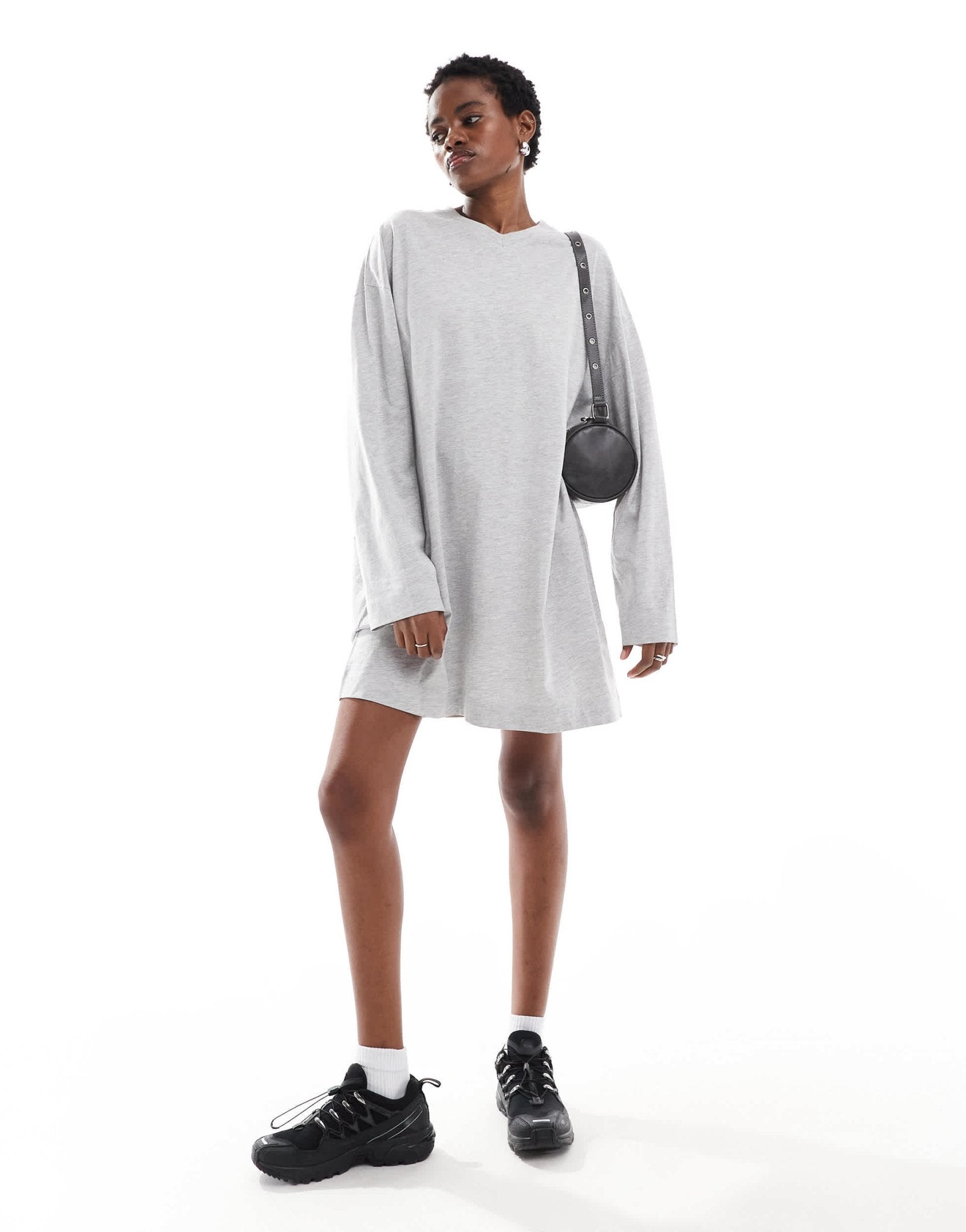 COLLUSION long sleeve v - neck t-shirt dress in grey marl - ASOS Sample Sale